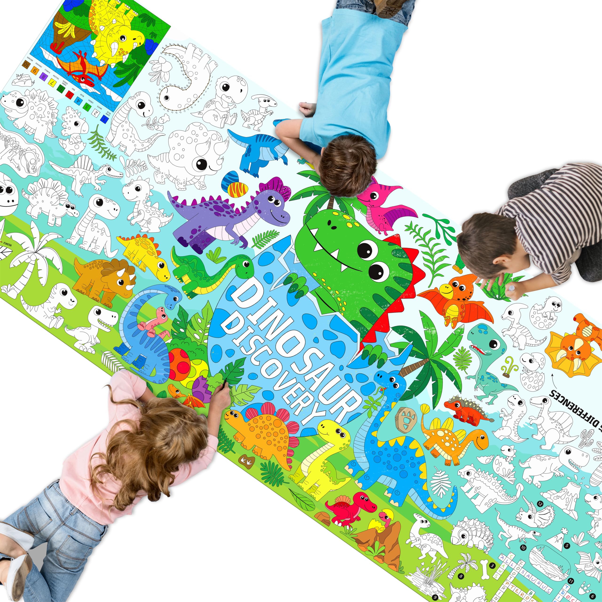 Dinosaur Coloring Poster, Large Coloring Activity Paper 75” x 31” Jumbo Size Giant Party Paper DIY Painting Drawing Banner/Tablecloth for School, Wall Decor