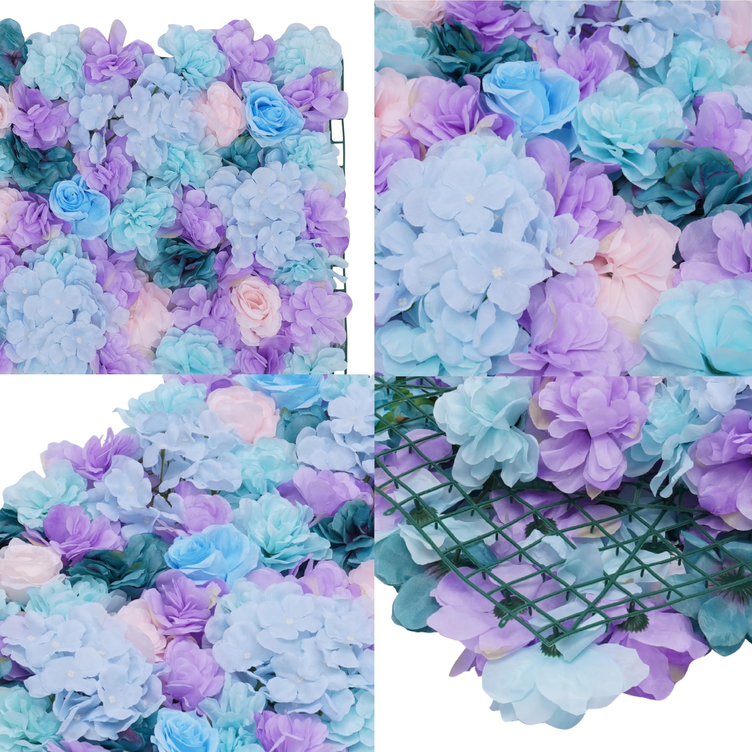 6 Stück DIY Deko Blumen Wandpaneele Hochzeit Hintergrund, Künstliche Blumen Wandhintergrund Seidenblumen Wand Panel, Dekorative Kunstblumen-Wandmatte Wanddekoration für Hochzeit Party (Blau)