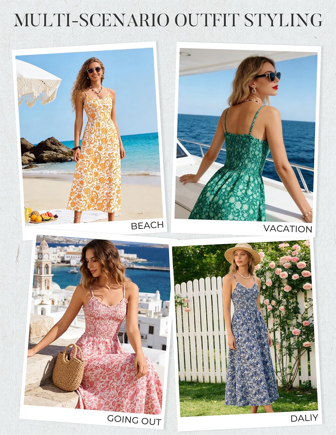 Kate Kasin Women Floral Maxi Dress Spaghetti Strap, Beach Boho Smocked Sundress, Summer Vacation Dress with Pockets 2026 - Image 2