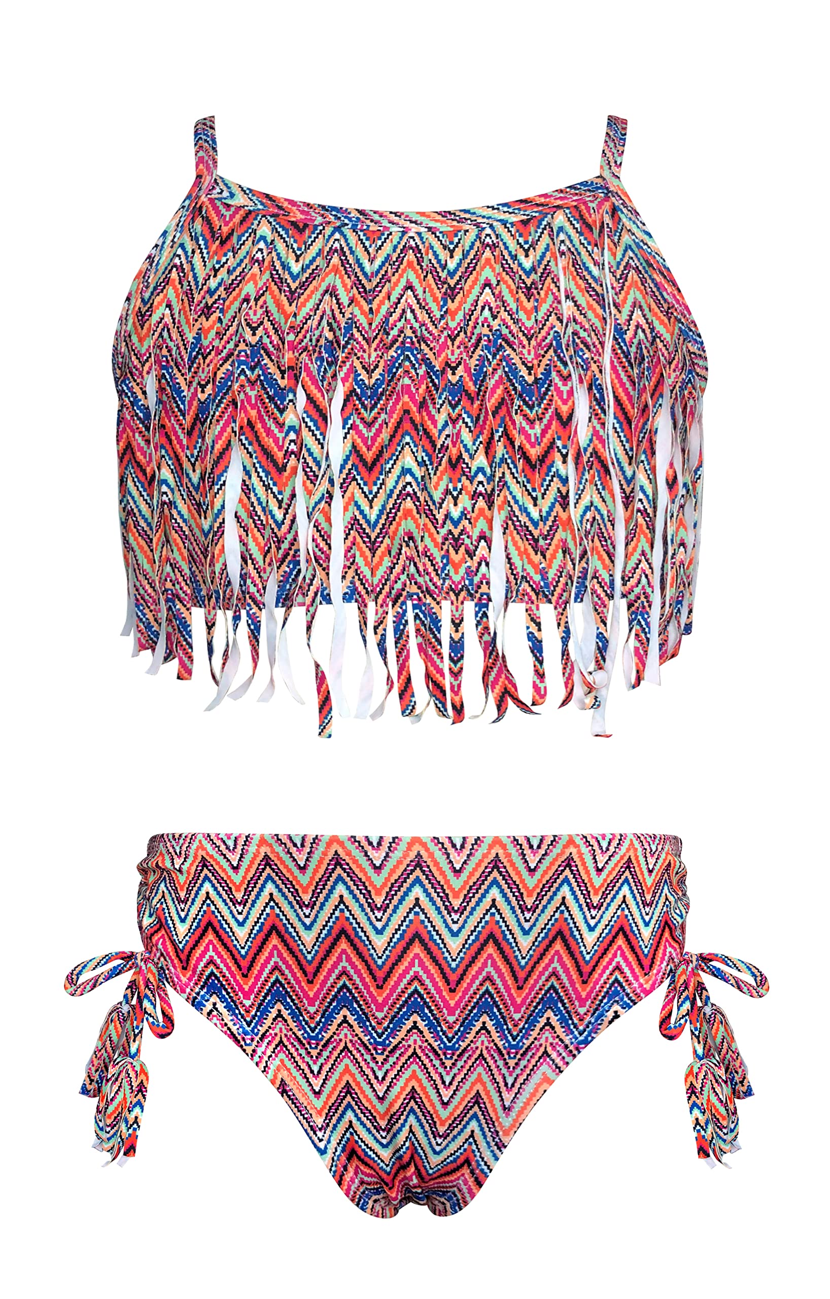 SHEKINI Traje de Baño de Dos Piezas para Niñas Elegante Estampado Retro Ajustable Tassel Top de Bikini Set con Triángulo Bikini Bottom Ropa de Playa para 6-14 años