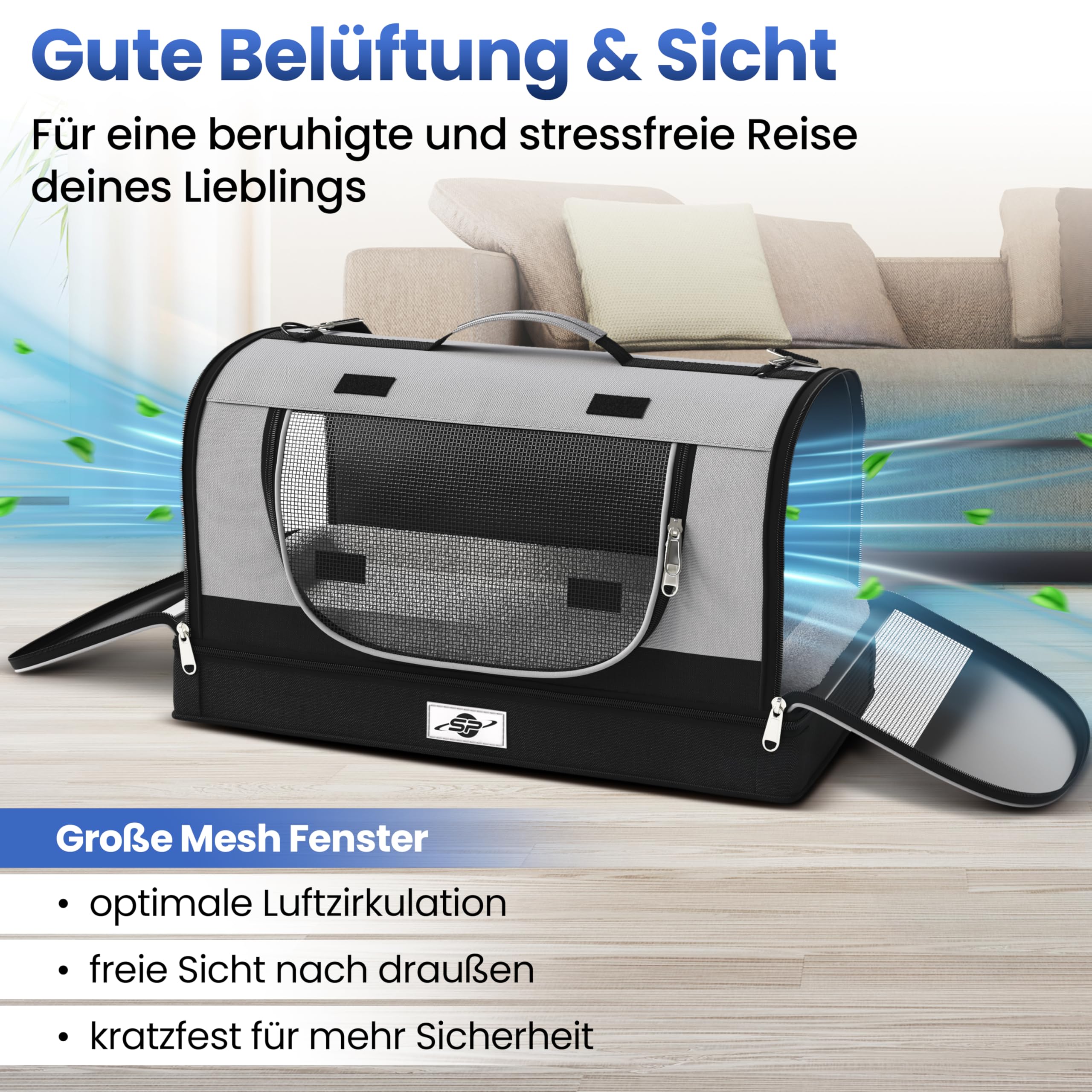 Smart-Planet® Transporttasche Katzen und Hunde mit abnehmbaren Boden - Faltbare Transportbox bis 8kg - 50x30x30 cm - mit Tragegurt für Urlaub, Reisen und Tierarzt