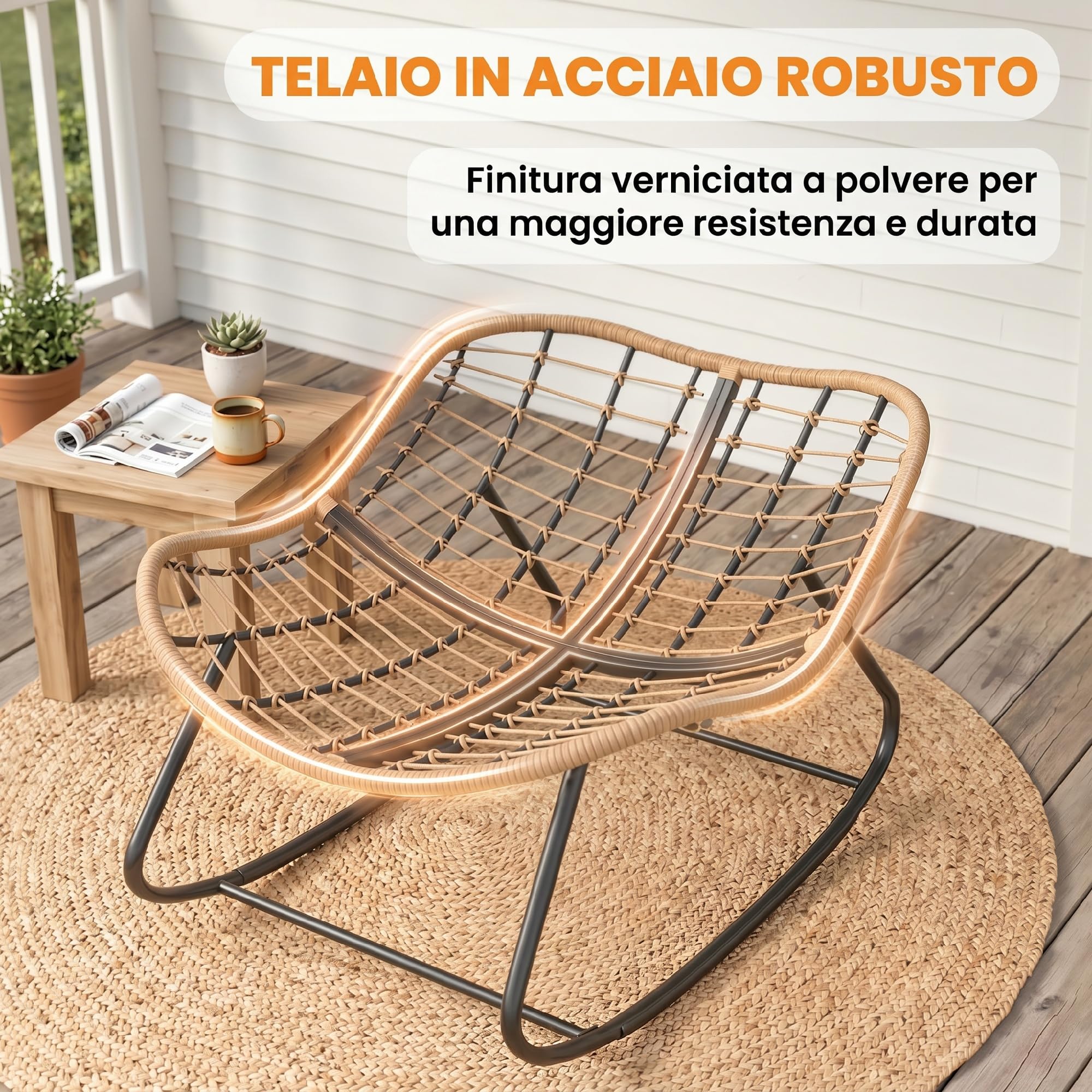 Outsunny Sedia a Dondolo da Esterni ed Interni con Seduta Extra Larga da 60 cm e Cuscino Imbottito, Poltrona Papasan da Giardino, Salotto, Giardino, Patio, Balcone, Grigio