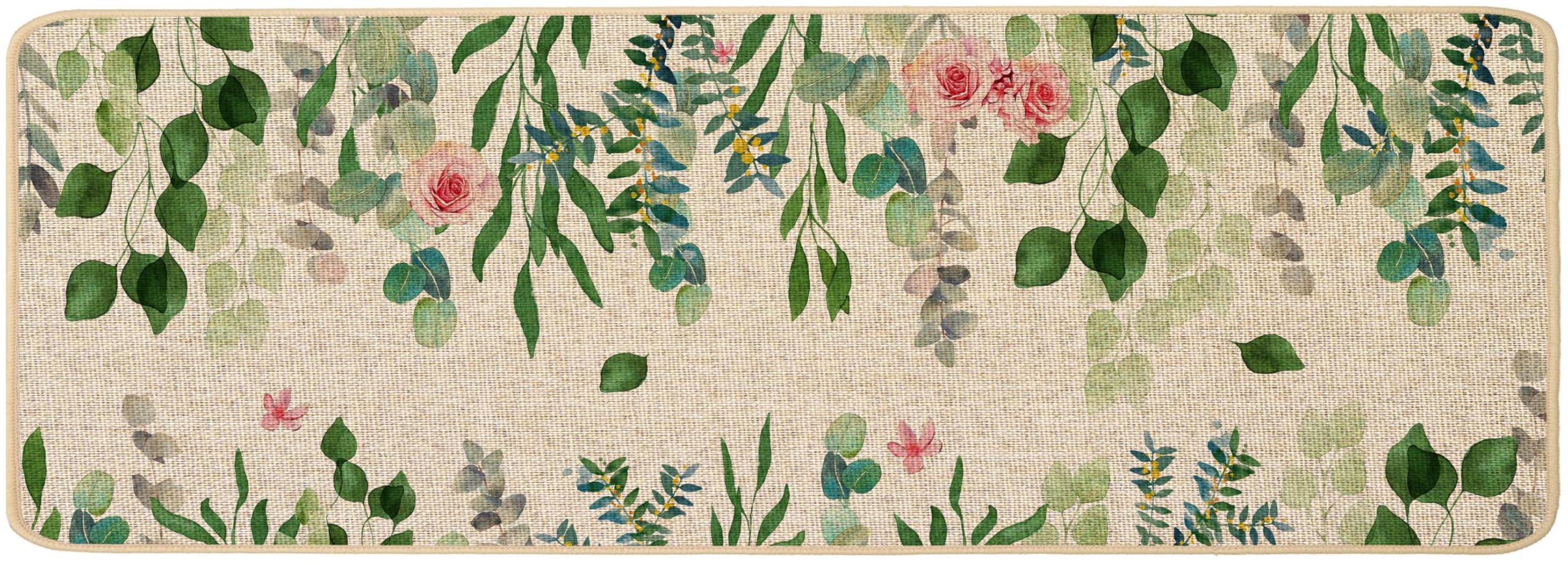 ORTIGIA Welcome Doormat Spring Summer Eucalyptus Leaves Floral Doormat Outdoor Indoor Entrance Mat Non-Slip Durable Absorbent Easy Clean Entryway Long