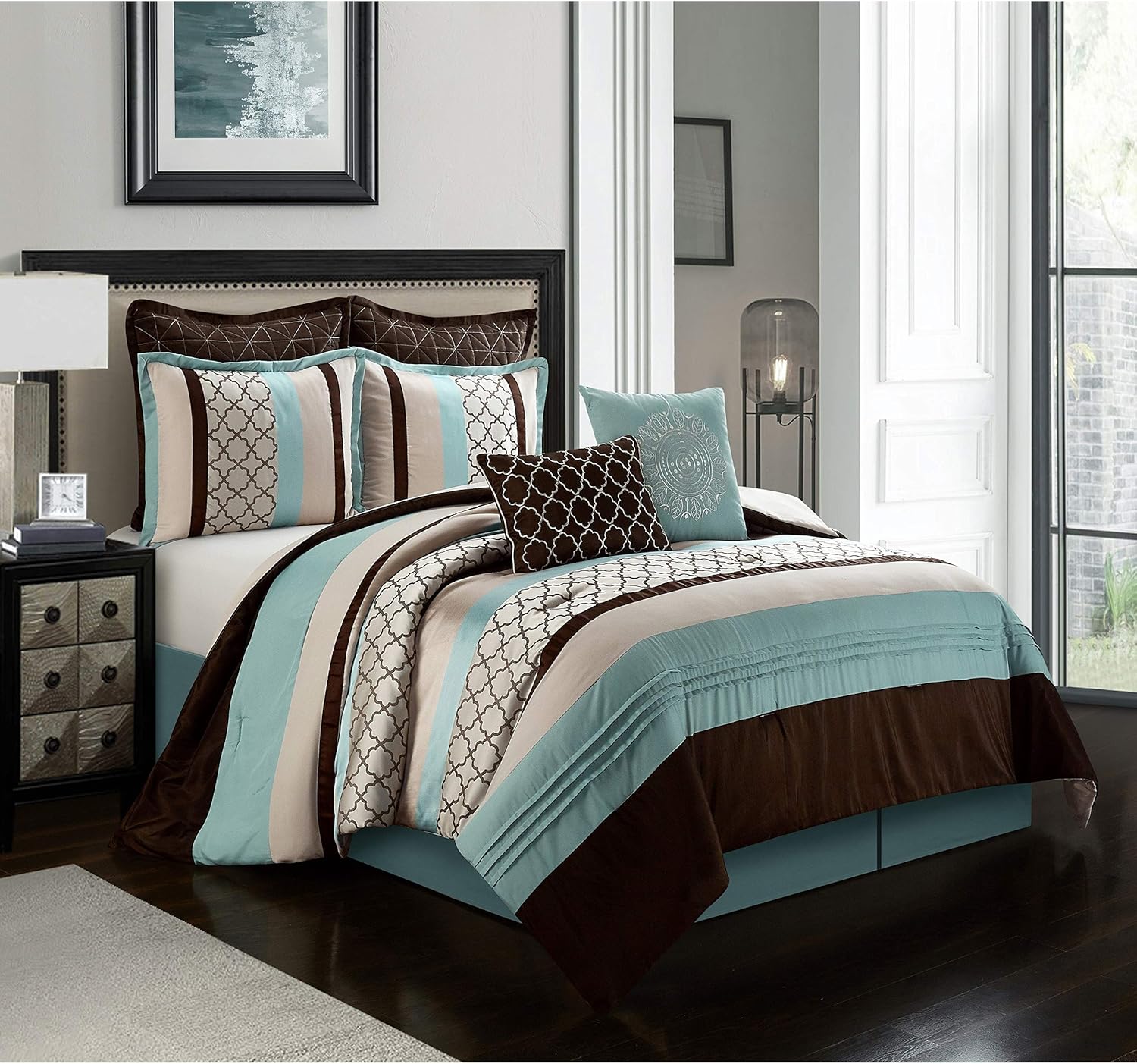 Nanshing Avalon 8-Piece Bedding Comforter Set Brown, Aqua Bed Size California King Glam, Bohemian & Eclectric, Modern & Contemporary