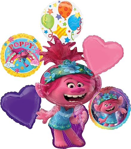 Poppy Trolls World Tour Suministros de fiesta para decoración de ramo de globos