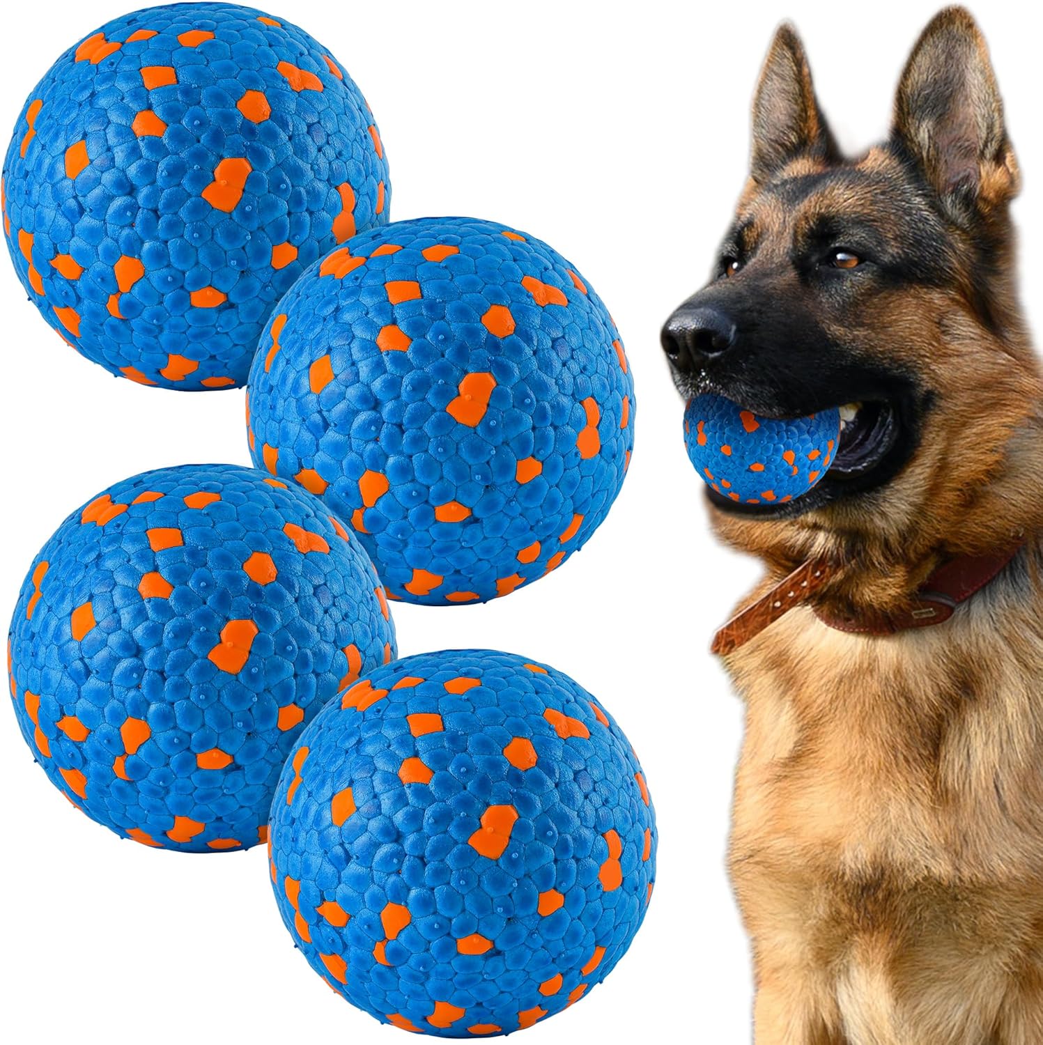FUSOTO 4Pcs Dog Balls, Tennis Balls for Dog Aggressive Chewers, for Large Medium Small Puppy, Training Catch&Fetch, Water Floats Toys, Blue