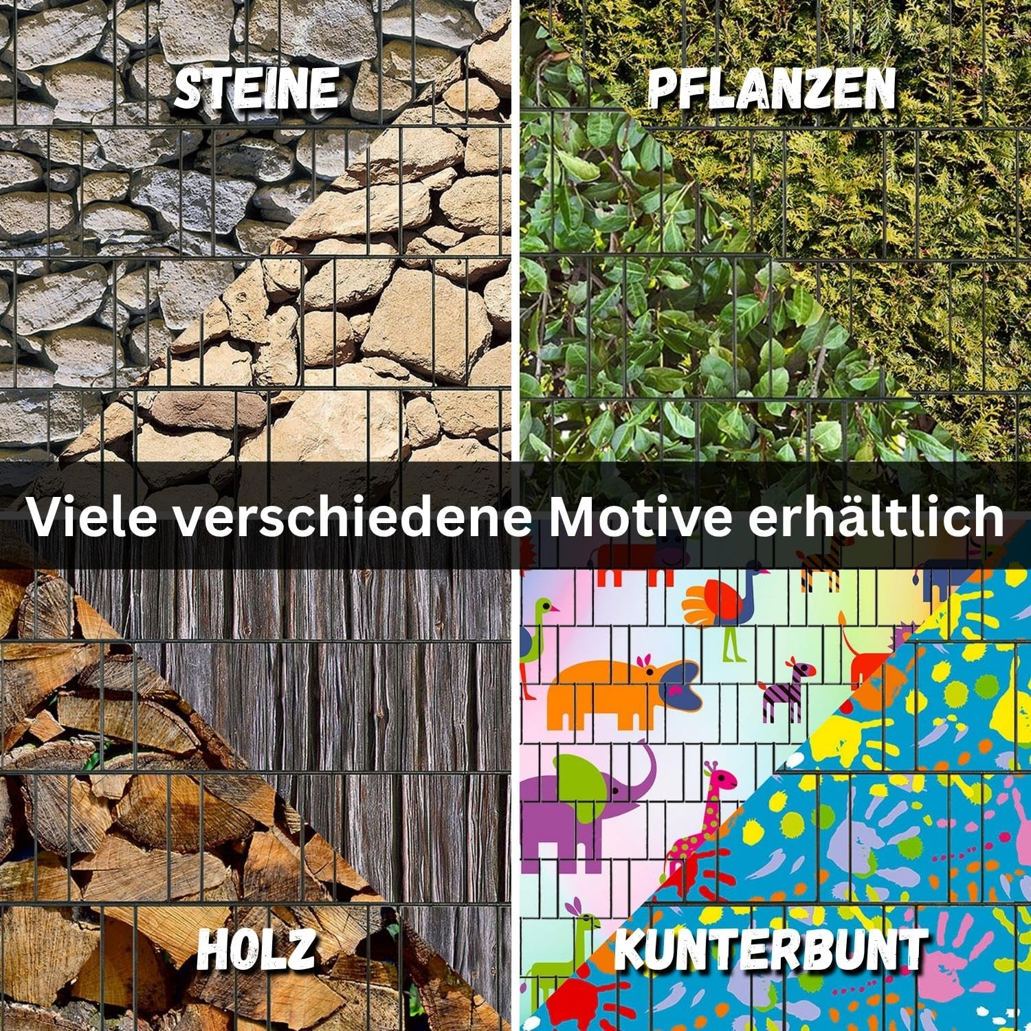 Bedruckter Sichtschutz Kindergeburtstag Doppelstabmatten Motivdruck Kinder | moderner Motivdruck | Garten-Deko | Sichtschutzstreifen Rolle | Vlies | Windschutz 2,5m x 2,0m