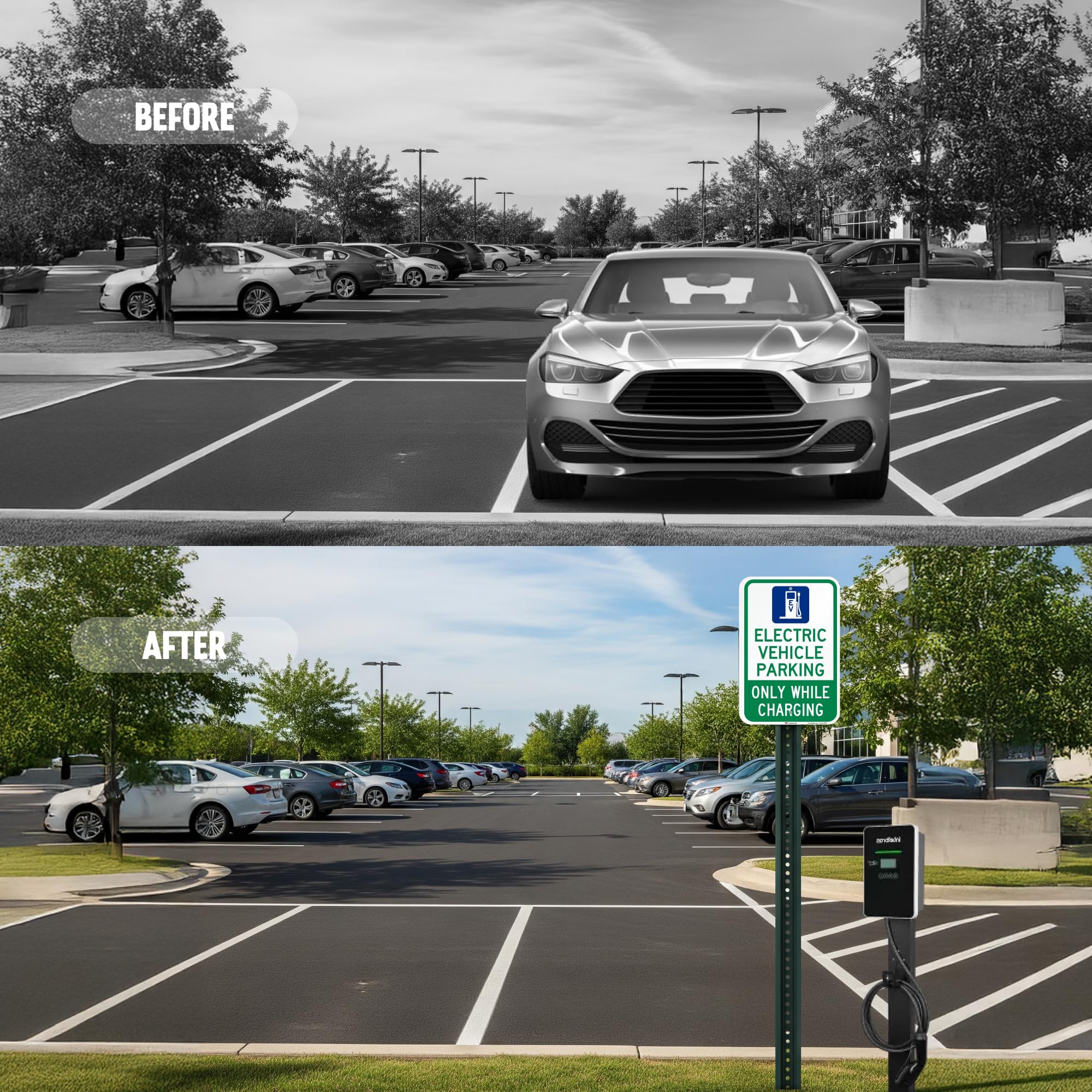 SmartSign Letrero "Electric Vehicle Parking - Only While Charging", aluminio de 63 mil, material reflectante de grado de ingeniería laminado 3M, azul, verde y blanco