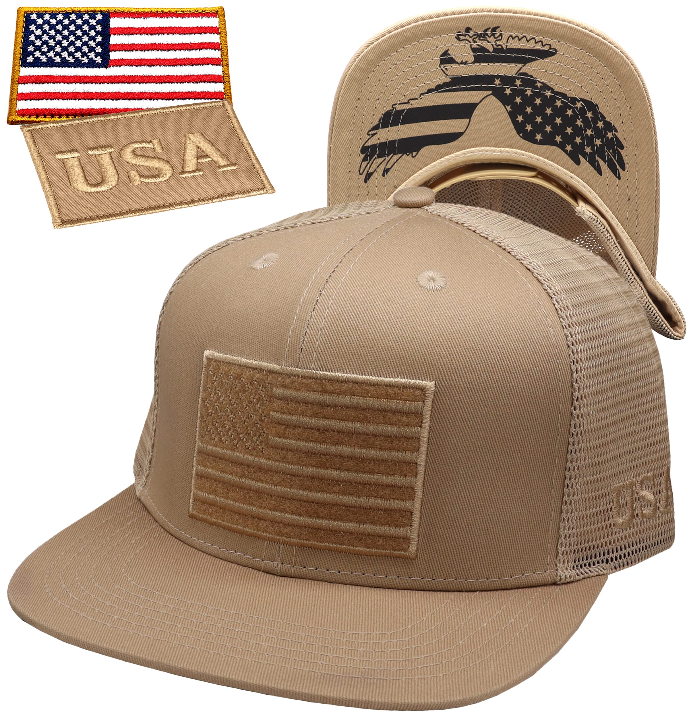 Antourage American Flag Unisex Baseball Hat for Men and Women | USA Flag Mesh Snapback Cap with 2 Patriotic Patches