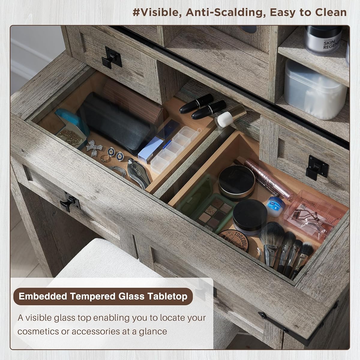 43/mo Finance T4TREAM Farmhouse Makeup Vanity Desk with Sliding