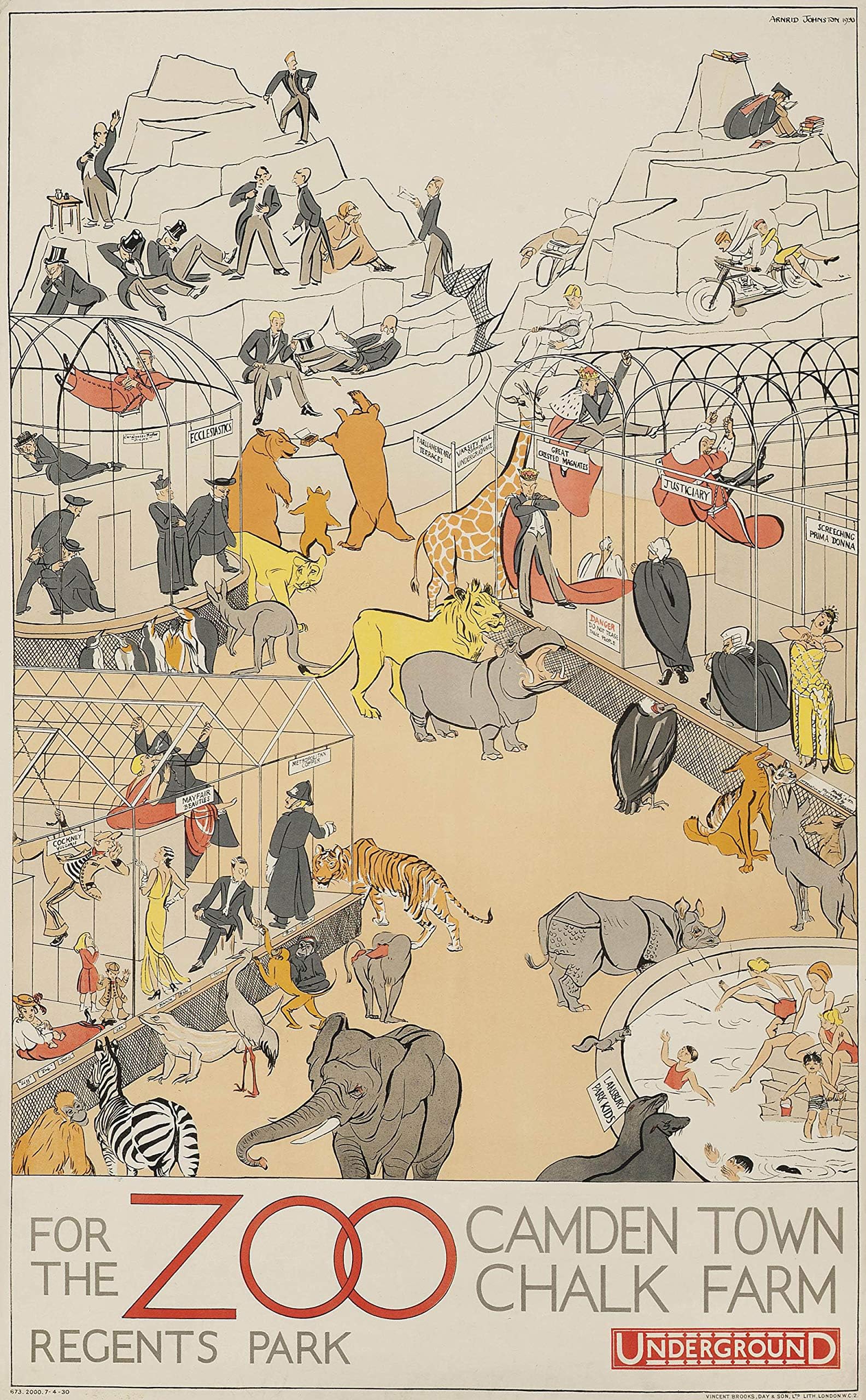 RPW Vintage A3 Travel Poster Advert 1920's For the Zoo fair Chalk Farm Camden Town London Zoo