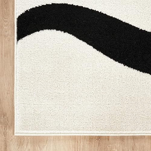 Miniatura 6 de Abani Alfombra abstracta de color beigenegro, 6 x 9 pies, diseño moderno de línea curva, colección Deco, fácil de limpiar, duradera para zonas de