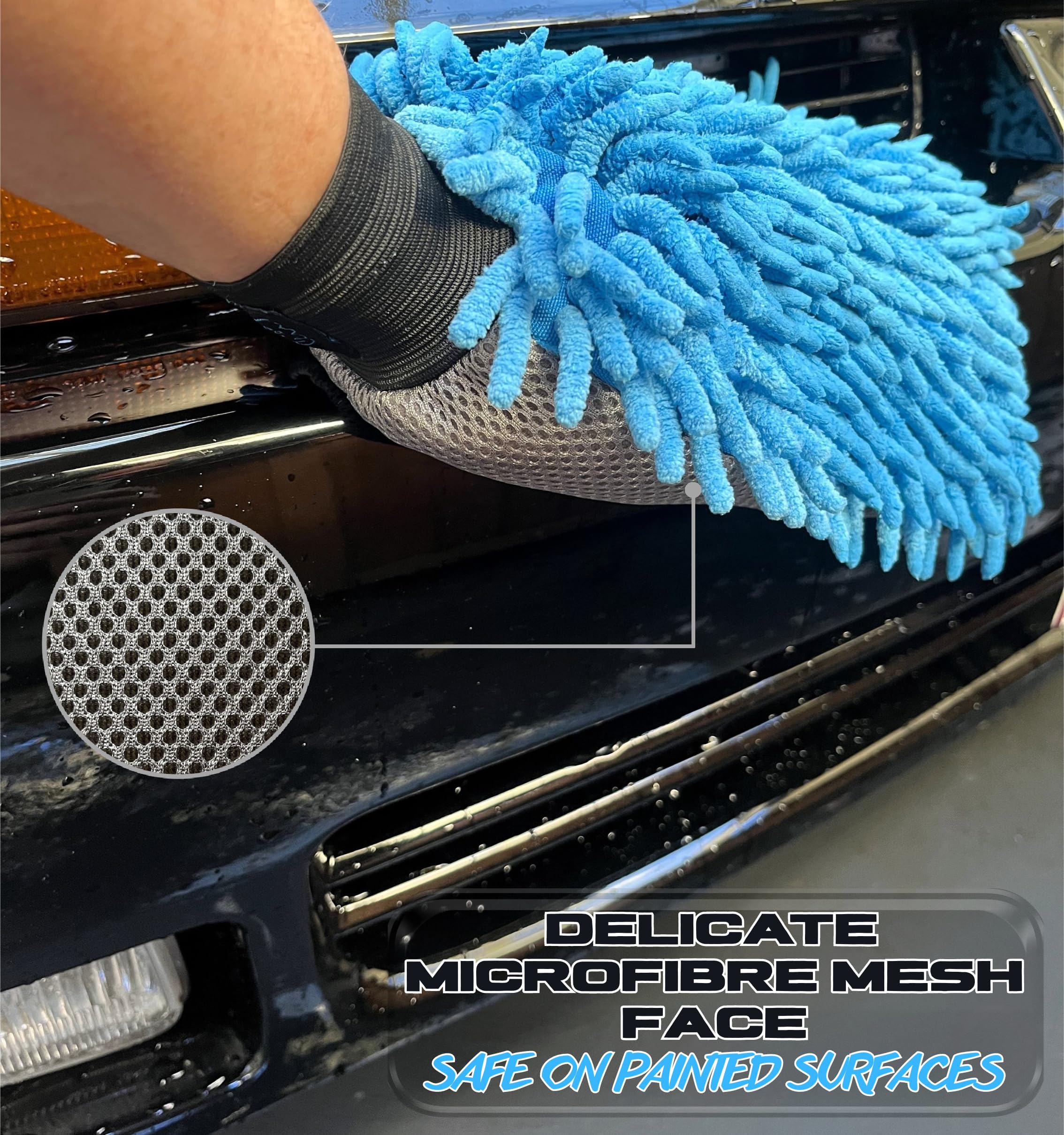 Guanto da Autolavaggio in Microfibra Ultra Morbida 2 pezzi | 2 in 1 per Scrubbing, Dettaglio, Lavaggio, Spolveratura. Lavaggio e Dettagli Senza Graffi per la Cura dell'Esterno dell'Auto