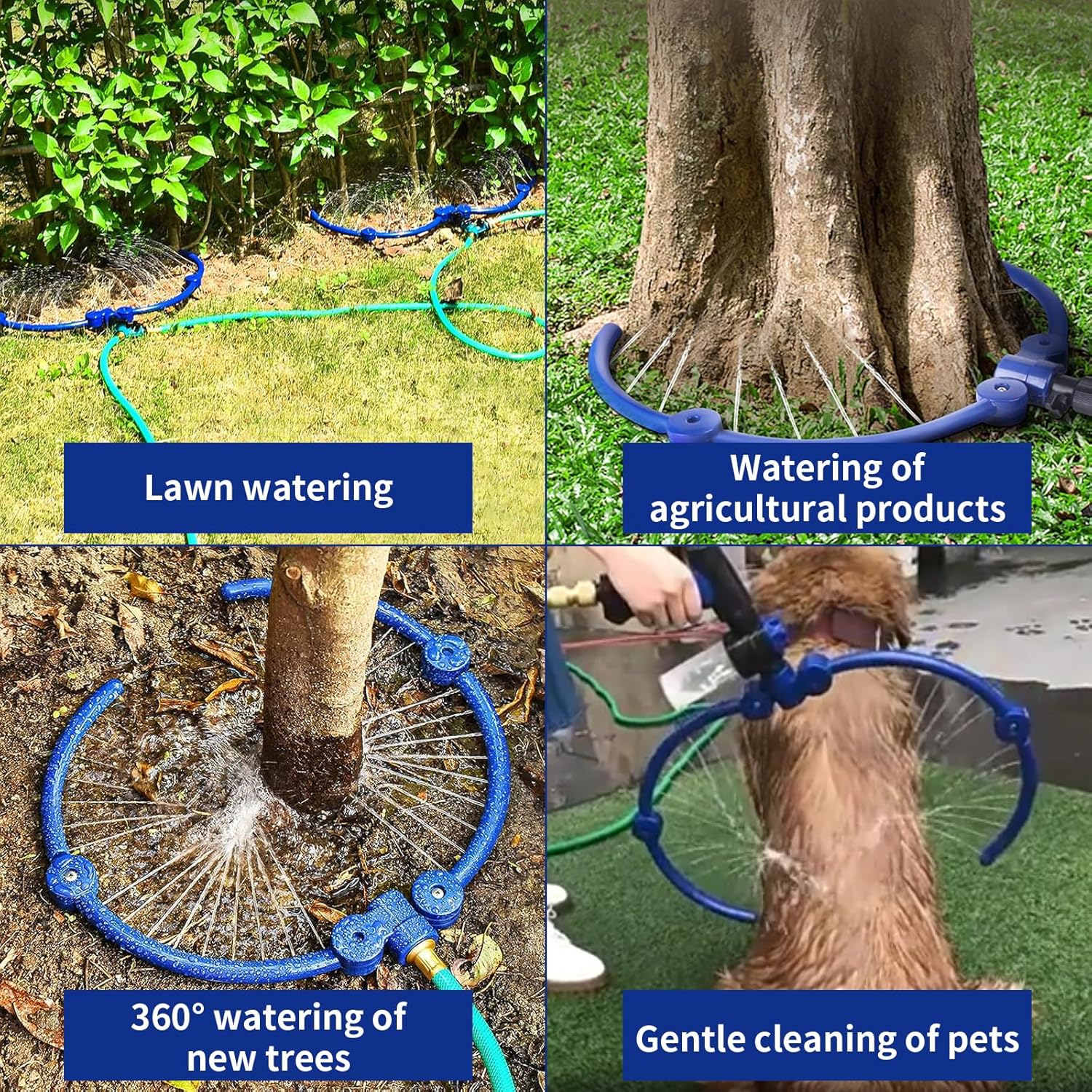 360° Tree Water Ring Gardening Watering System, Adjustable sprinklers for Yard with Y Hose Splitters, Lawn Sprinkler Irrigation System for Garden, Outdoor New Trees Shrubs Plants Garden Beds
