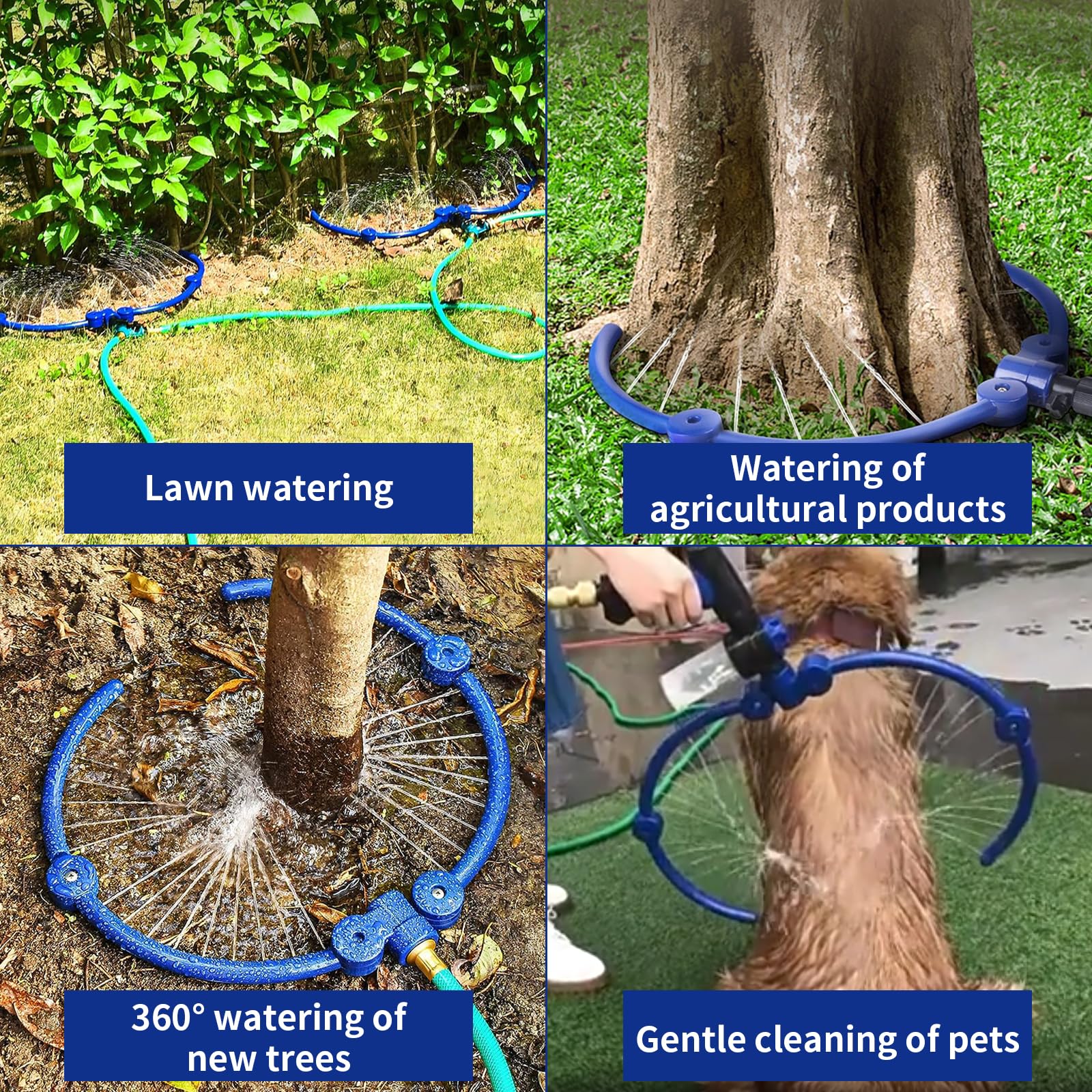 Sistema de riego de jardinería con anillo de agua de 360°, aspersores ajustables para patio con divisores de manguera en Y, sistema de riego por aspersor de césped para jardín, árboles nuevos