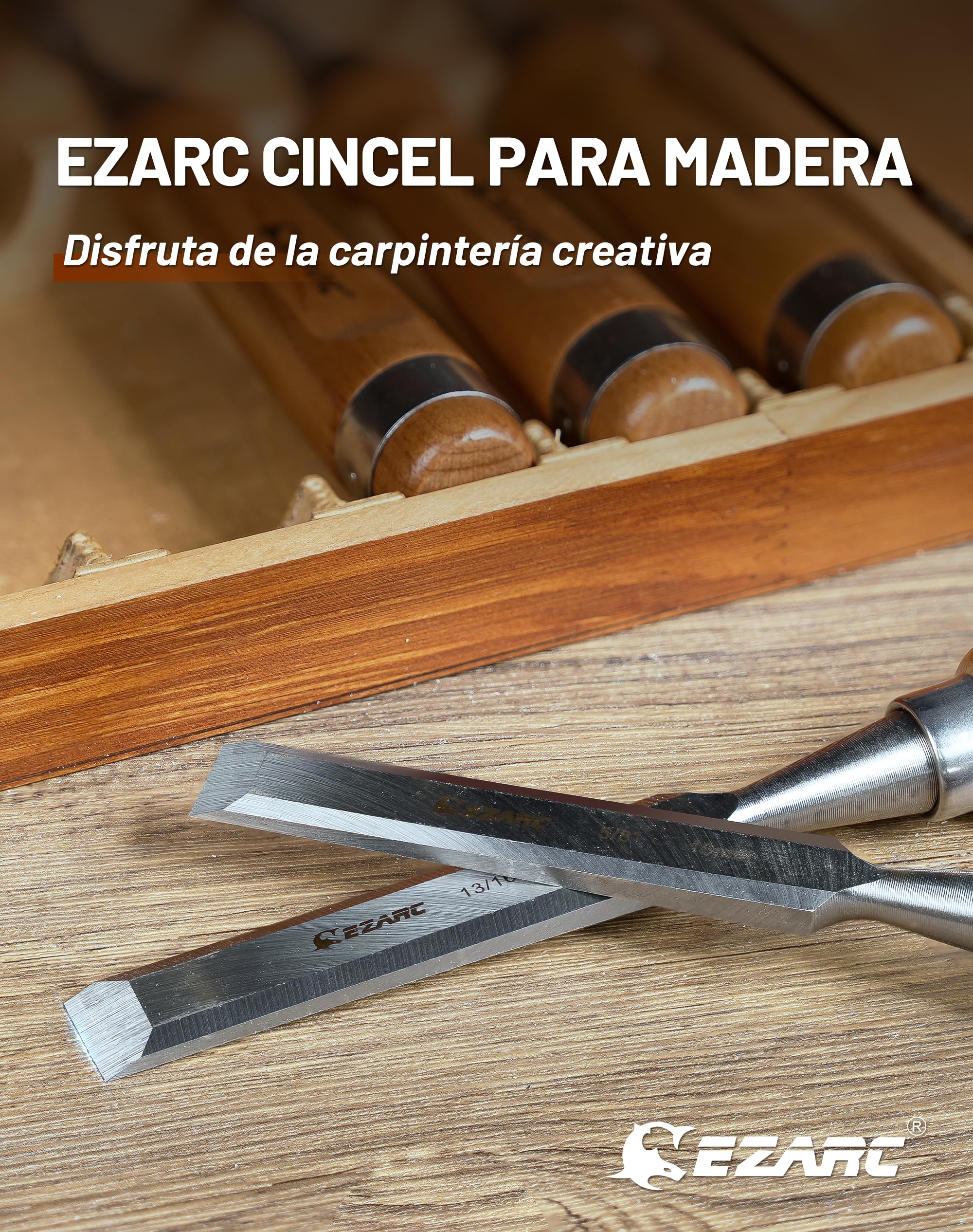 EZARC Juego de 6 Cinceles para Madera, Acero Cromo-Vanadio y Mango de Madera con Estuche de Madera