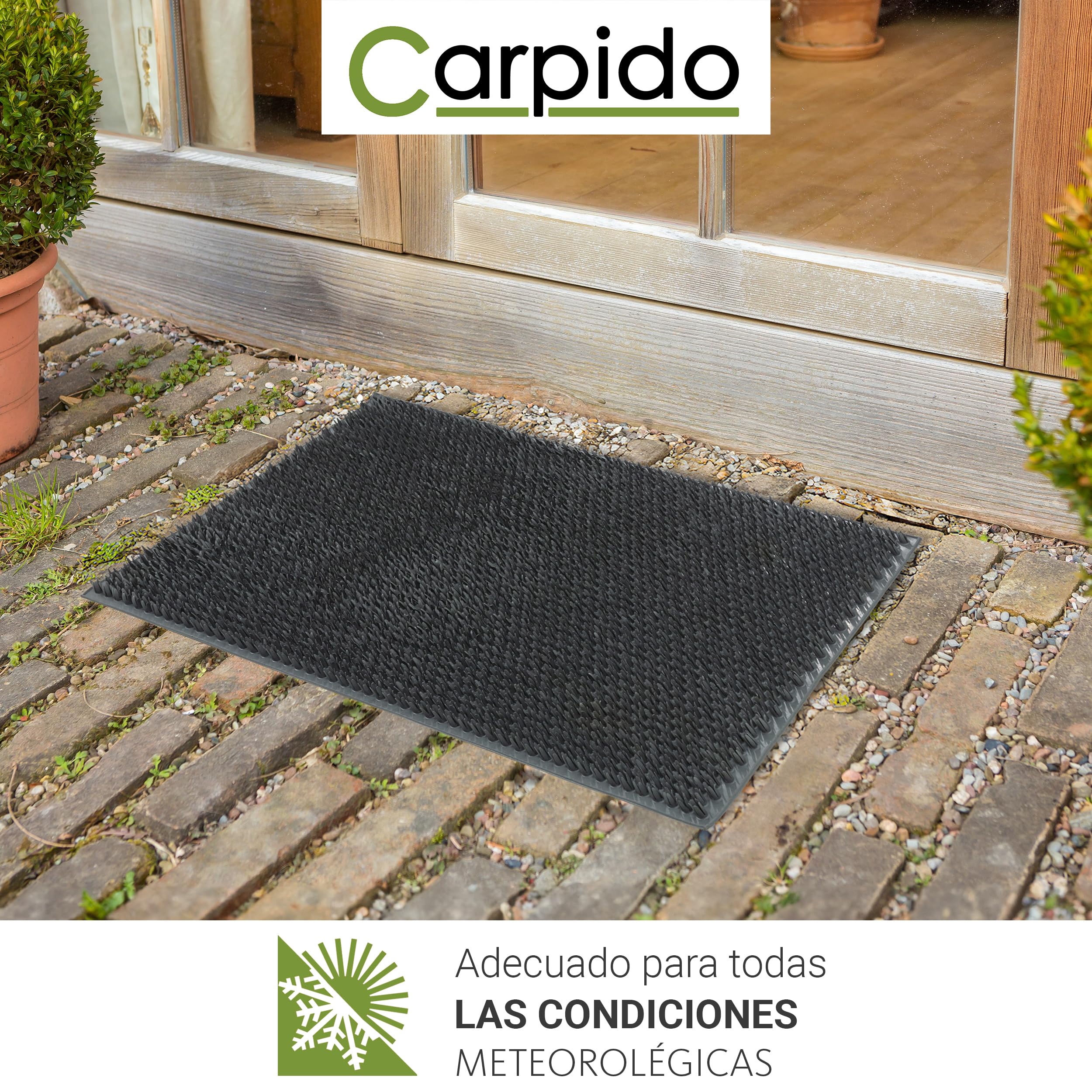 Carpido Felpudo de Exterior de Goma Antideslizante - Gris Set de 4 40x60cm - Alfombrilla Resistente para la Entrada Que retiene la Suciedad - Fácil de Limpiar