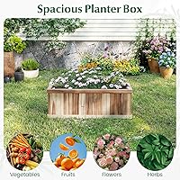 Vista 8 de Giantex Cama de jardín elevada de madera de acacia, maceta rectangular con huecos de drenaje, soporte de ventana de pie para flores, verduras