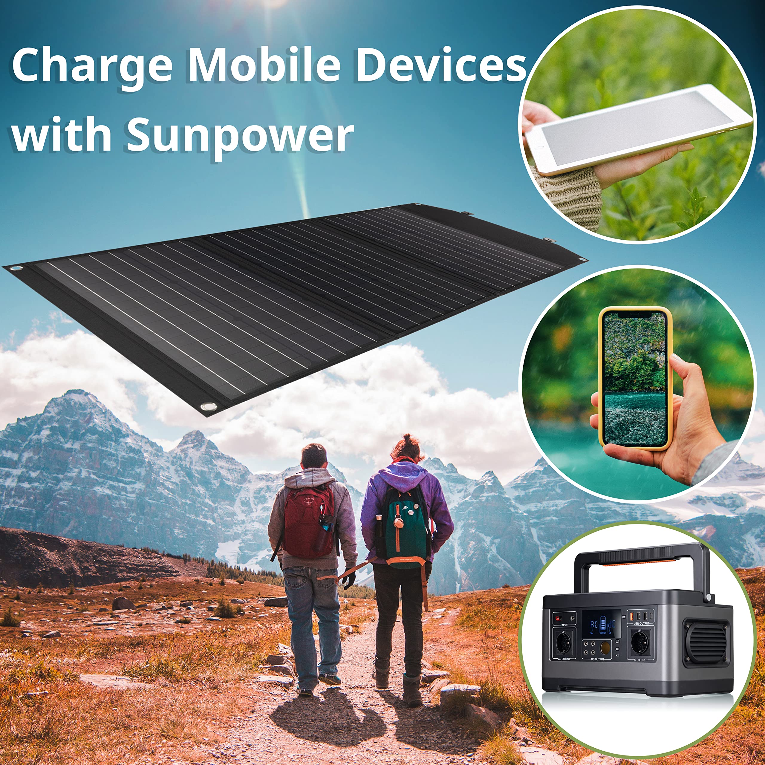 Bresser Solar Ladegerät 90W mit 1x DC- und 3x USB-A-Anschlüssen inkl. USB-A-Buchse mit QC3.0 zur Schnellladung, Solar-Panel als Ladegerät für Smartphones, Power-Stations etc.