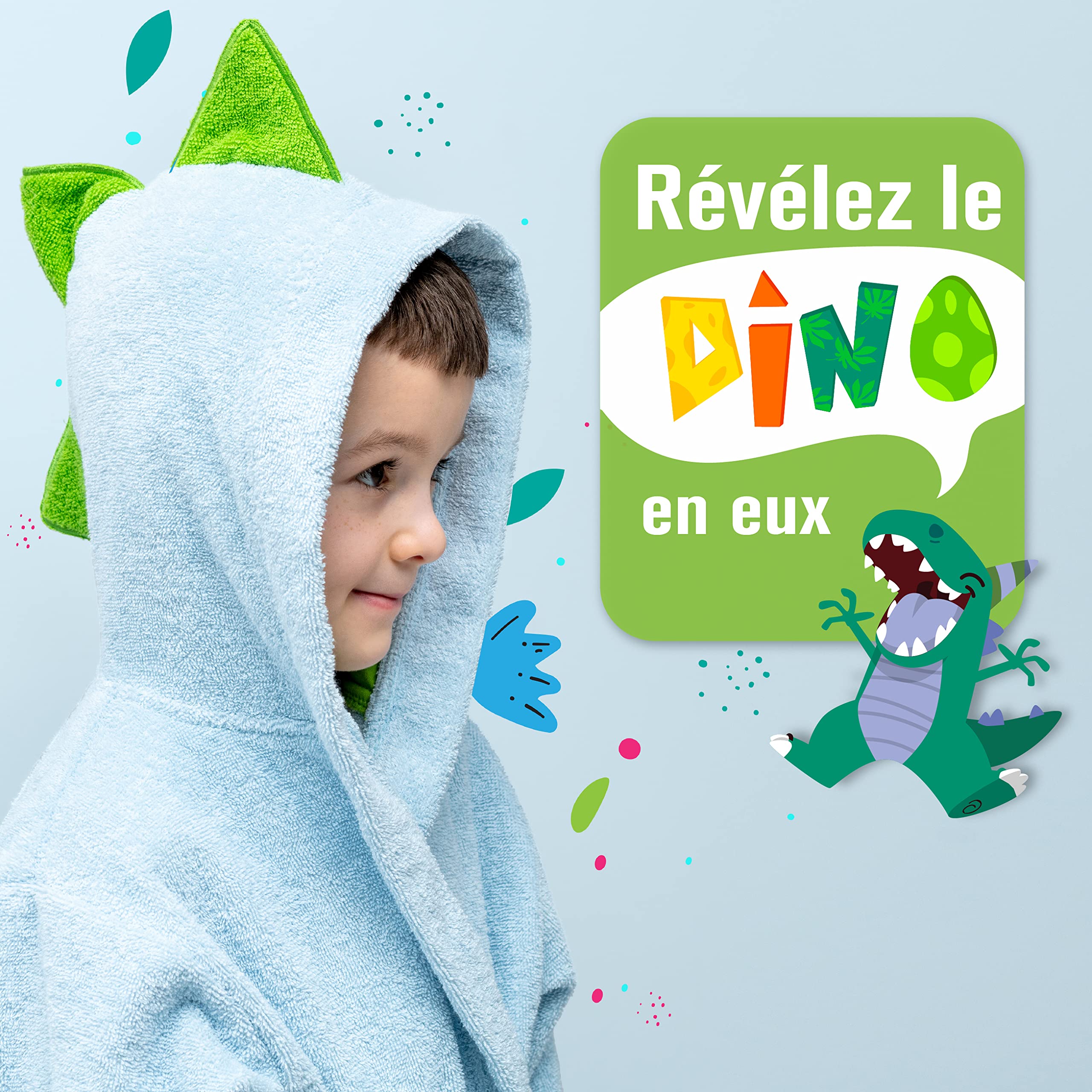 Twinzen Peignoir Enfant Dinosaure - Fille et Garçon - OEKO-TEX® 100% Coton - Peignoir de Bain et Robe de Chambre Enfant