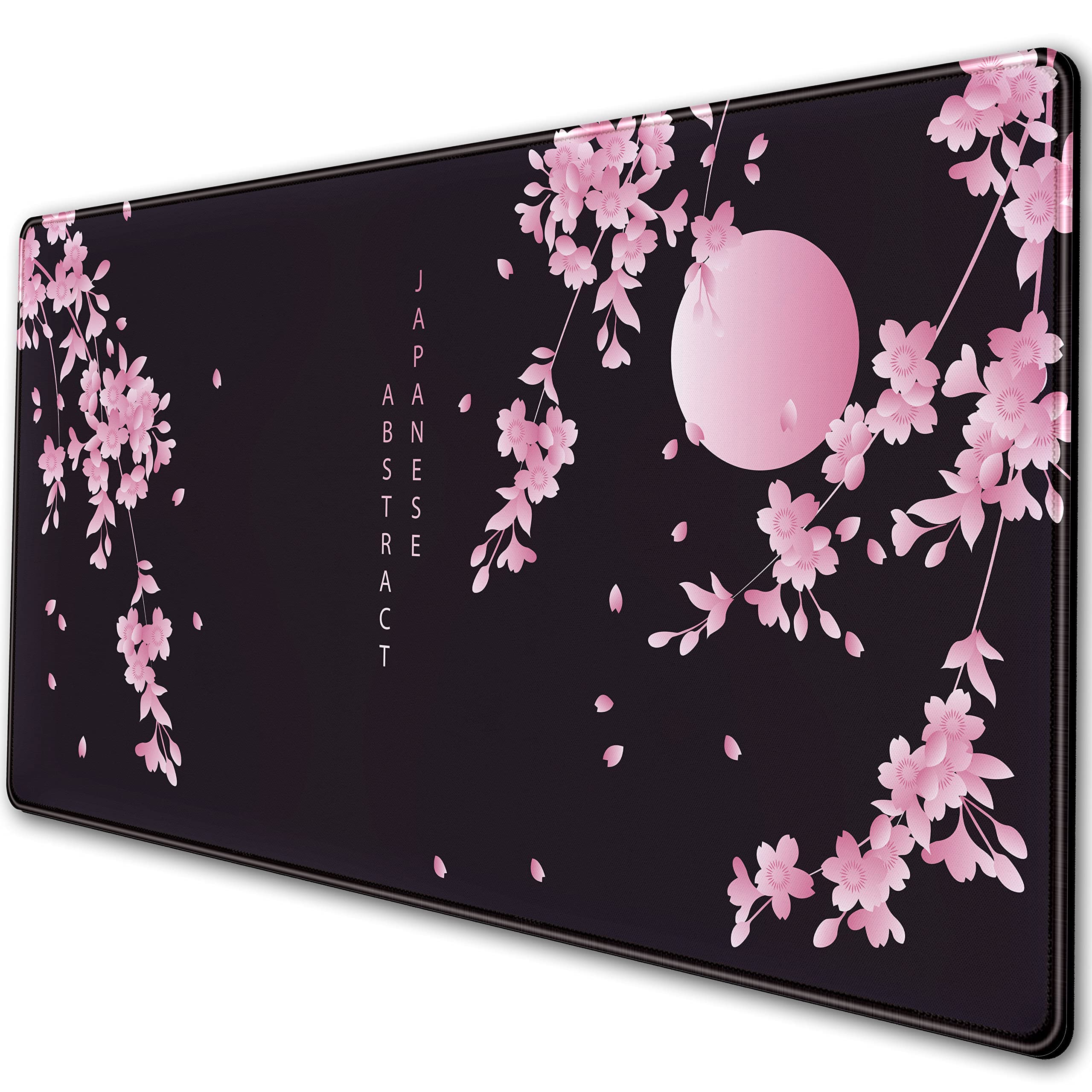 Cherry Blossoms Extended Mouse Pad Large Keyboard Mousepad Japanese Style Desktop Mat, Non-Slip Rubber Base with Stitched Edge XXL Black Large Desk Pad for Computer Laptop PC 31.5x15.75 Inch Japanese-style
