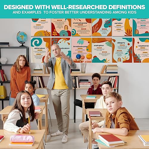 Miniatura 6 de Decorably 12 pósteres modernos de lenguaje figurativo para aula, 11 x 14 pulgadas, laminados mate, carteles educativos ELA para escuela secundaria,