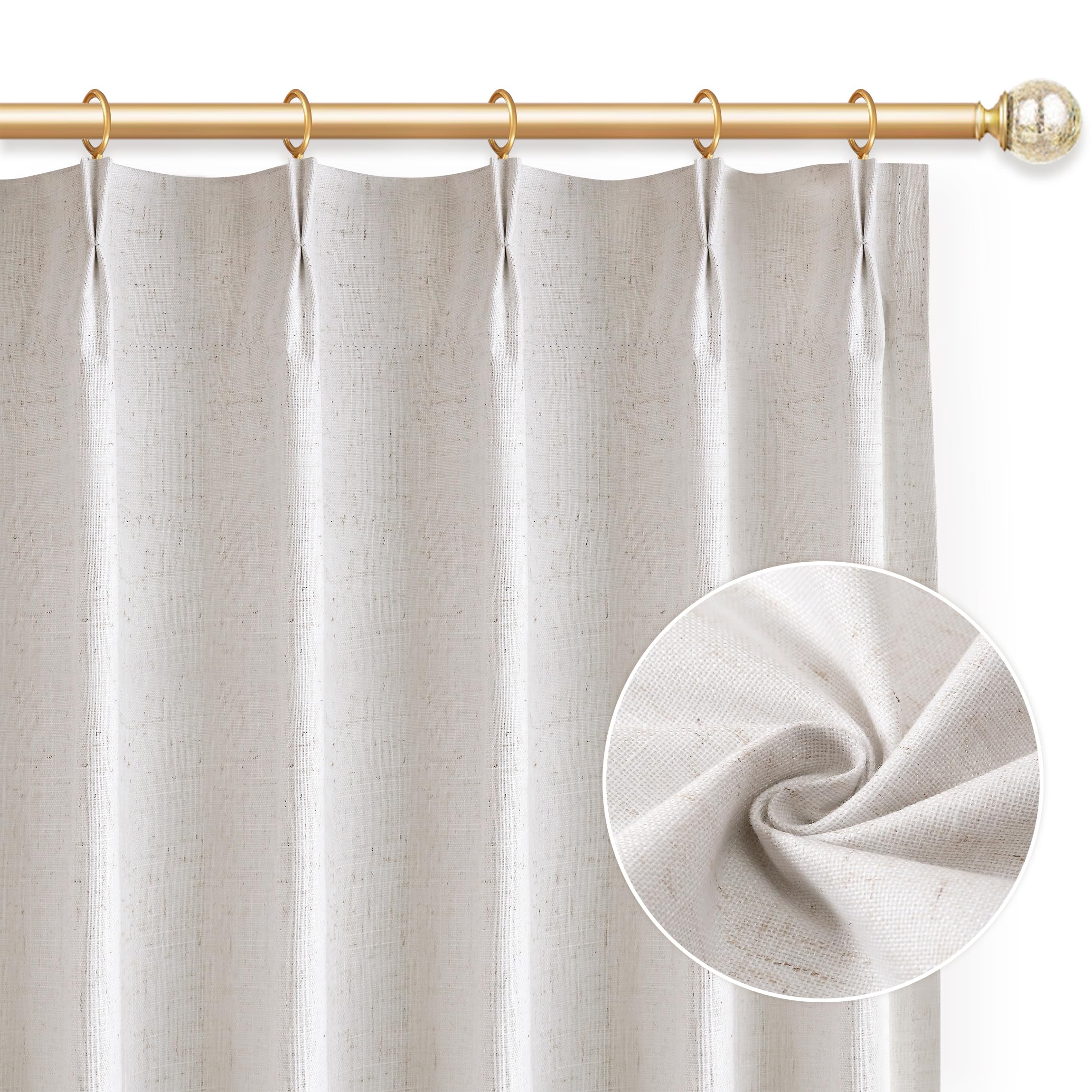 Closet Door Curtains Small Kitchen Tier Curtains for Window Natural Linen Pinch Pleated 100% Blackout for Doorways French Closet Door With Hooks 25"