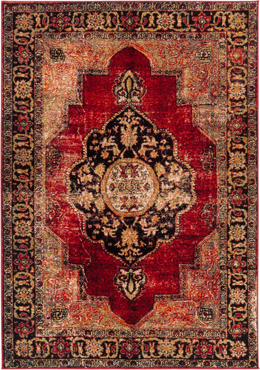 SAFAVIEH Vintage Hamadan Collection Area Rug - 5'3" x 7'6", Red & Multi, Oriental Traditional Persian Design, Non-Shedding & Easy Care, Ideal for High Traffic Areas in Living Room, Bedroom (VTH219A)