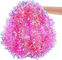 Vista 4 de GlyinnHe Guirnalda de oropel de Navidad rosa de 19.7 pies, guirnalda metálica de oropel torcido, guirnalda de papel de aluminio con purpurina