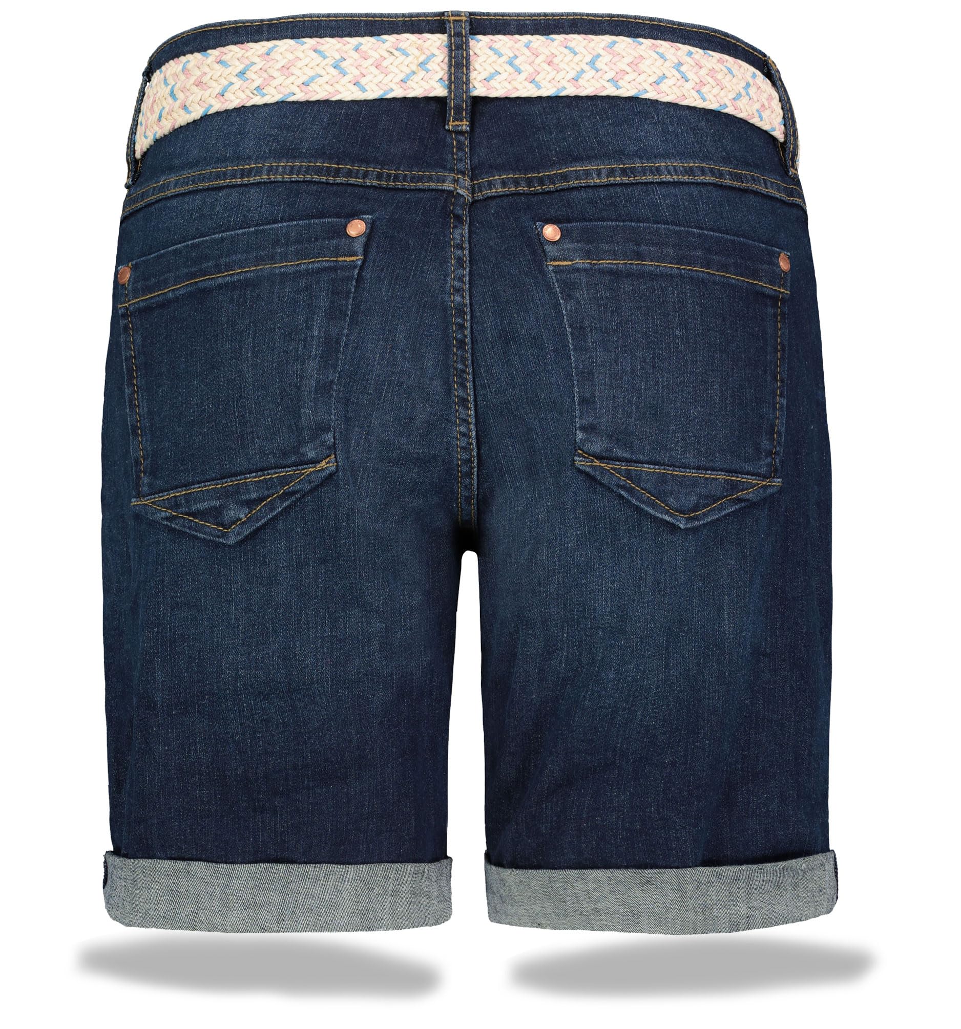 Sublevel Damen Jeans Shorts Denim Bermuda Chino Stretch mit Flechtgürtel Bequeme Kurze Sommer Hose