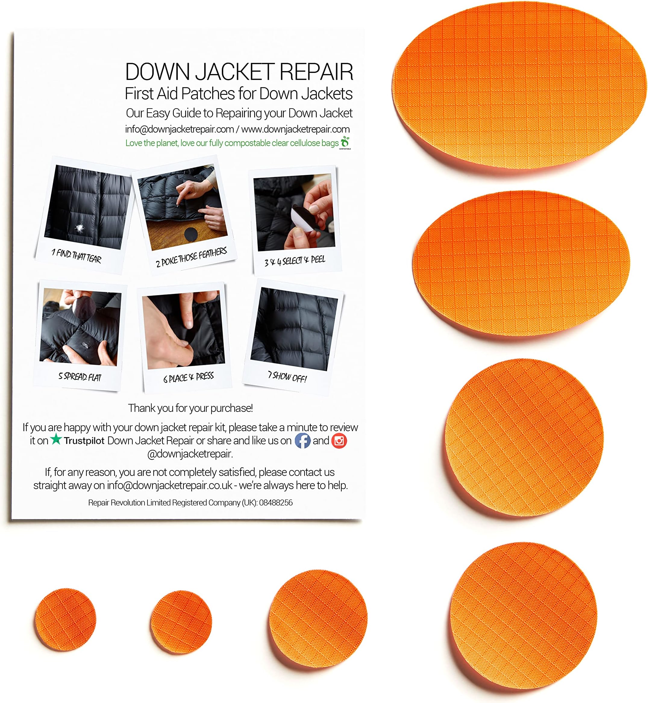 Down Jacket Repair Patches: Easy to Use, Pre-Cut, Self-Adhesive, Soft, Waterproof, Tear-Resistant Rip-Stop Nylon Fabric Patches to Fix Holes in Clothing, Down Jackets, Outdoor Gear - Orange