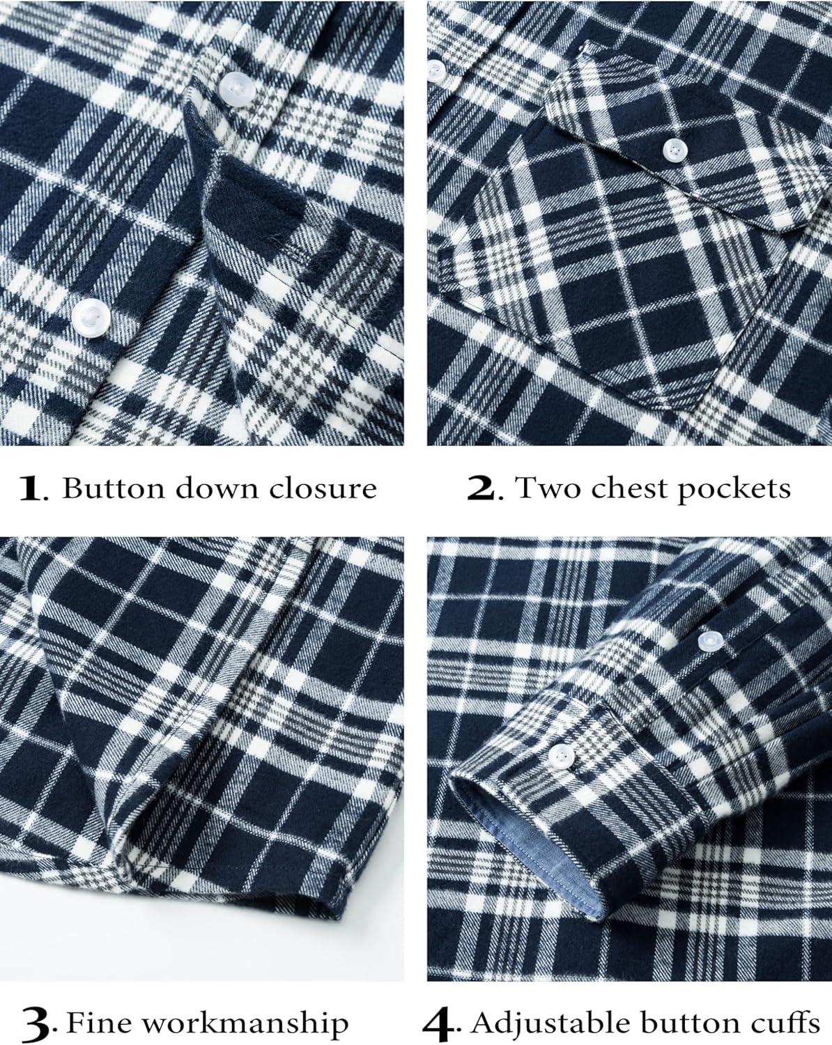 MAGCOMSEN Men's Flannel Shirts Cotton Long Sleeve Plaid Shirt Casual Fashion Button Up Shirts Jackets with 2 Pockets - Image 6