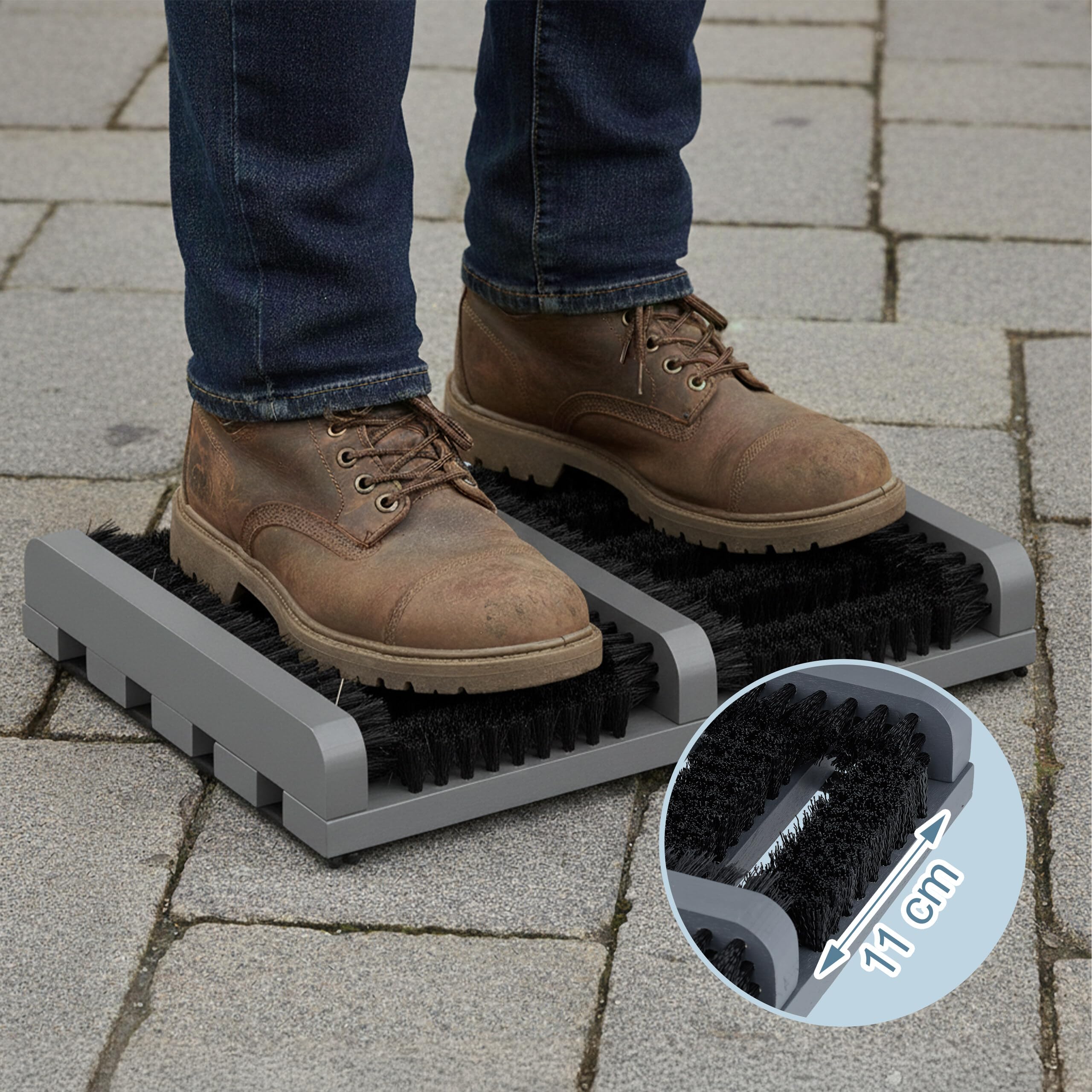Relaxdays Pulisci Scarpe Ingresso con Spazzole Pulizia Suola di Sneaker e Stivali, Tappetino a Setole Dure, Grigio Nero