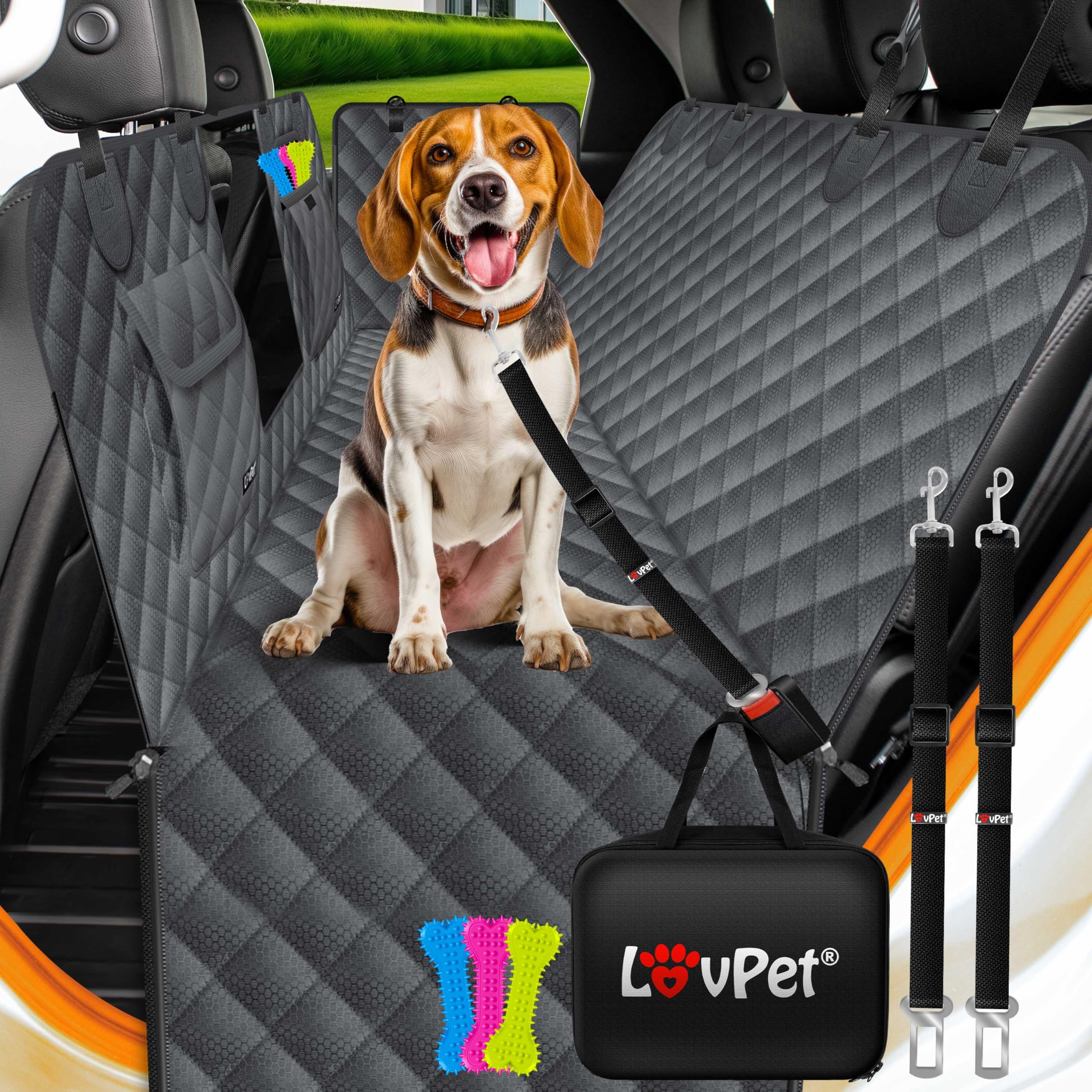 Lovpet® Protezione per il bagagliaio con protezione laterale e del paraurti, per cani, per il sedile posteriore dell'auto con finestra trasparente e accessori, Impermeabile e resistente ai graffi