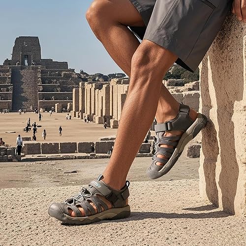 Miniatura 5 de NORTIV 8 Sandalias para hombre, sandalias deportivas con punta cerrada, zapatos de verano para hombre, sandalias ligeras para caminar