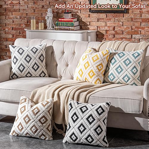 Miniatura 6 de AmHoo Paquete de 2 fundas de almohada decorativas de lujo romboide de felpa súper suave, para sofá, dormitorio, 20 x 20 pulgadas, gris acero