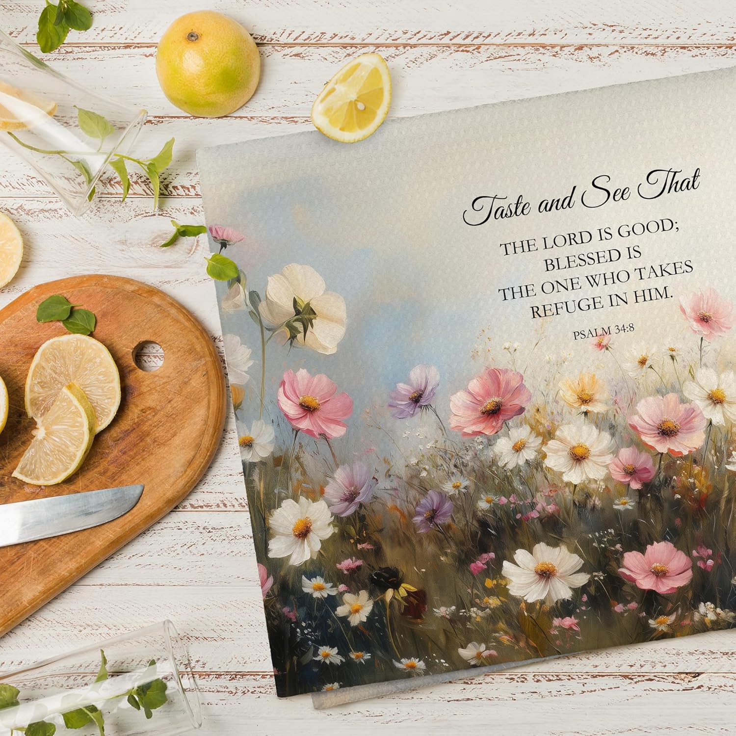 Vintage Christian Wildflower Floral Kitchen Towels Set of 2, Spring Bible Verse Hand Towels for Bathroom, Rustic Flower Religious Decorative Hand Tea Dish Towels for Kitchen Decor 16x24in - Image 6