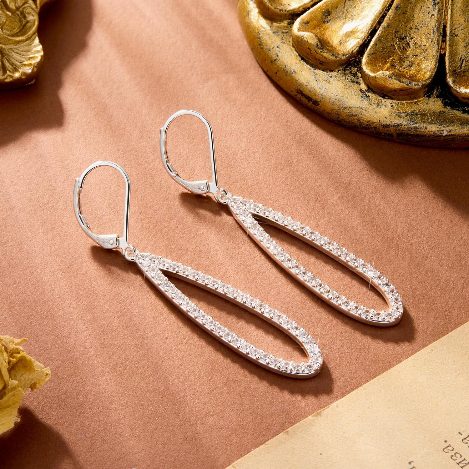 Sterling Silver Teardrop Dangle Earrings for Women Cubic Zirconia Leverback Gold Dangle Earrings Hypoallergenic Simulated Diamond CZ Long Tear Drop Earring for Women Trendy Jewelry Gifts - Image 6