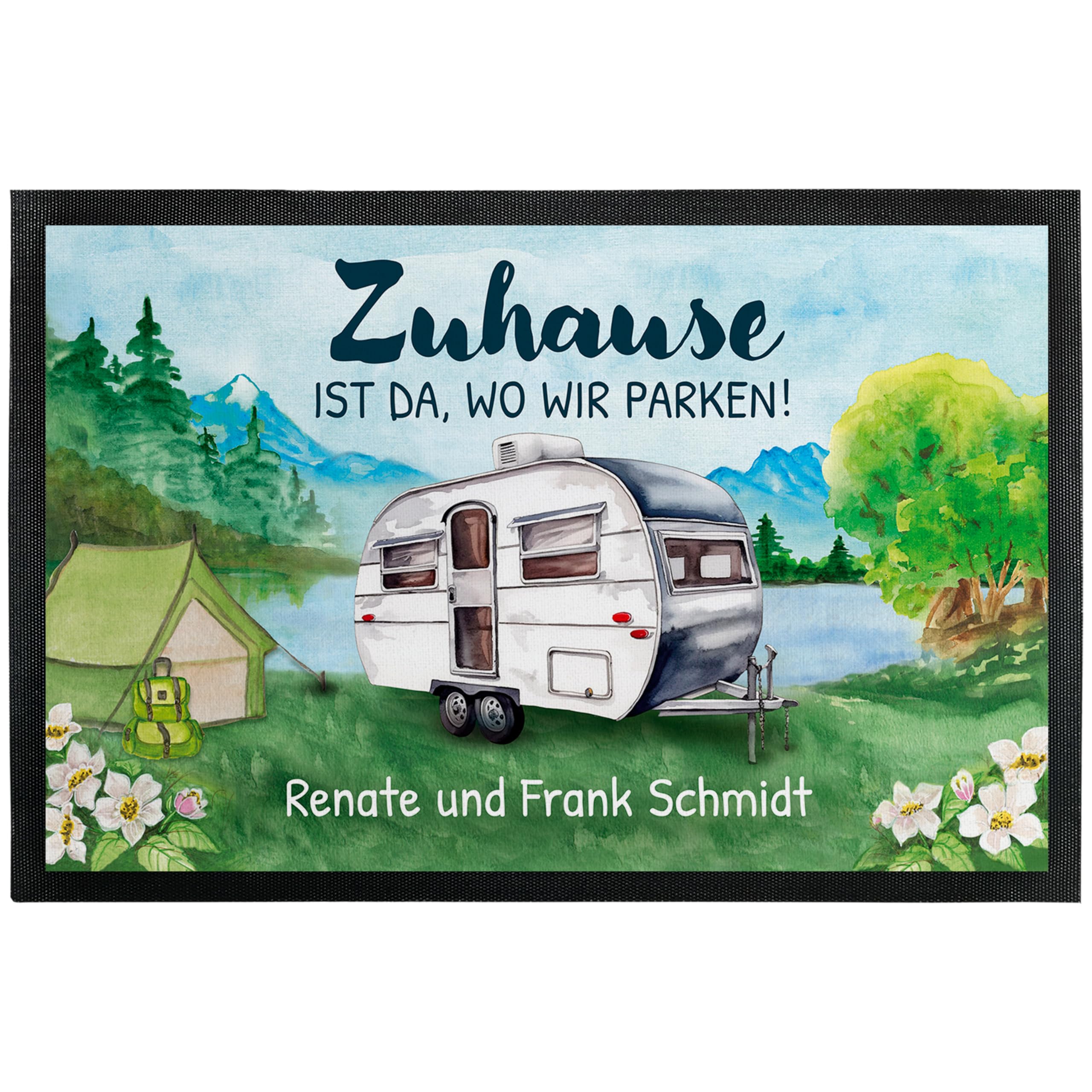True Statements Personalisierte Fußmatte Camping 105 x 70 cm Wohnwagen Türmatte mit Wunschtext