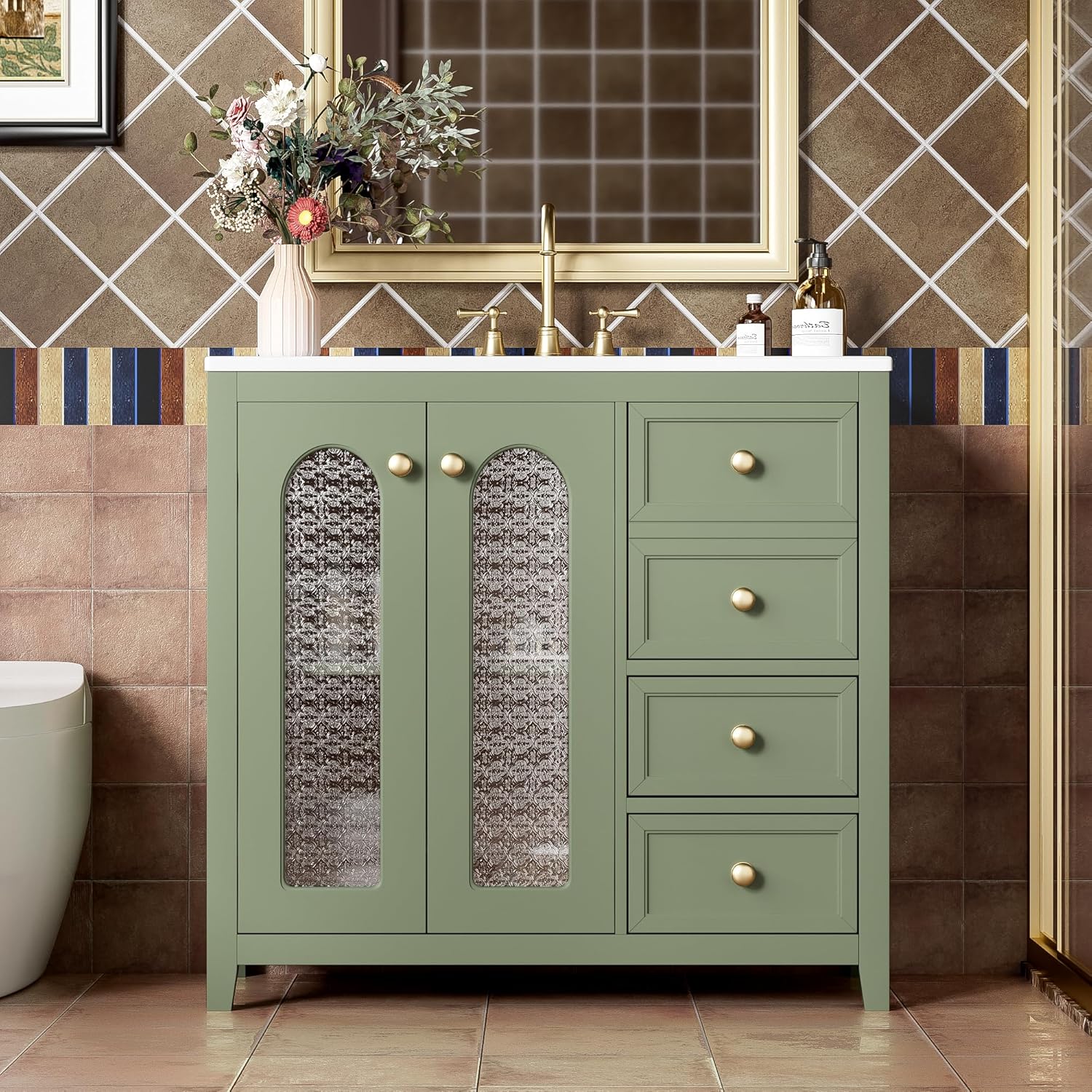 LUMISOL 36" Bathroom Vanity with Sink, Modern Green