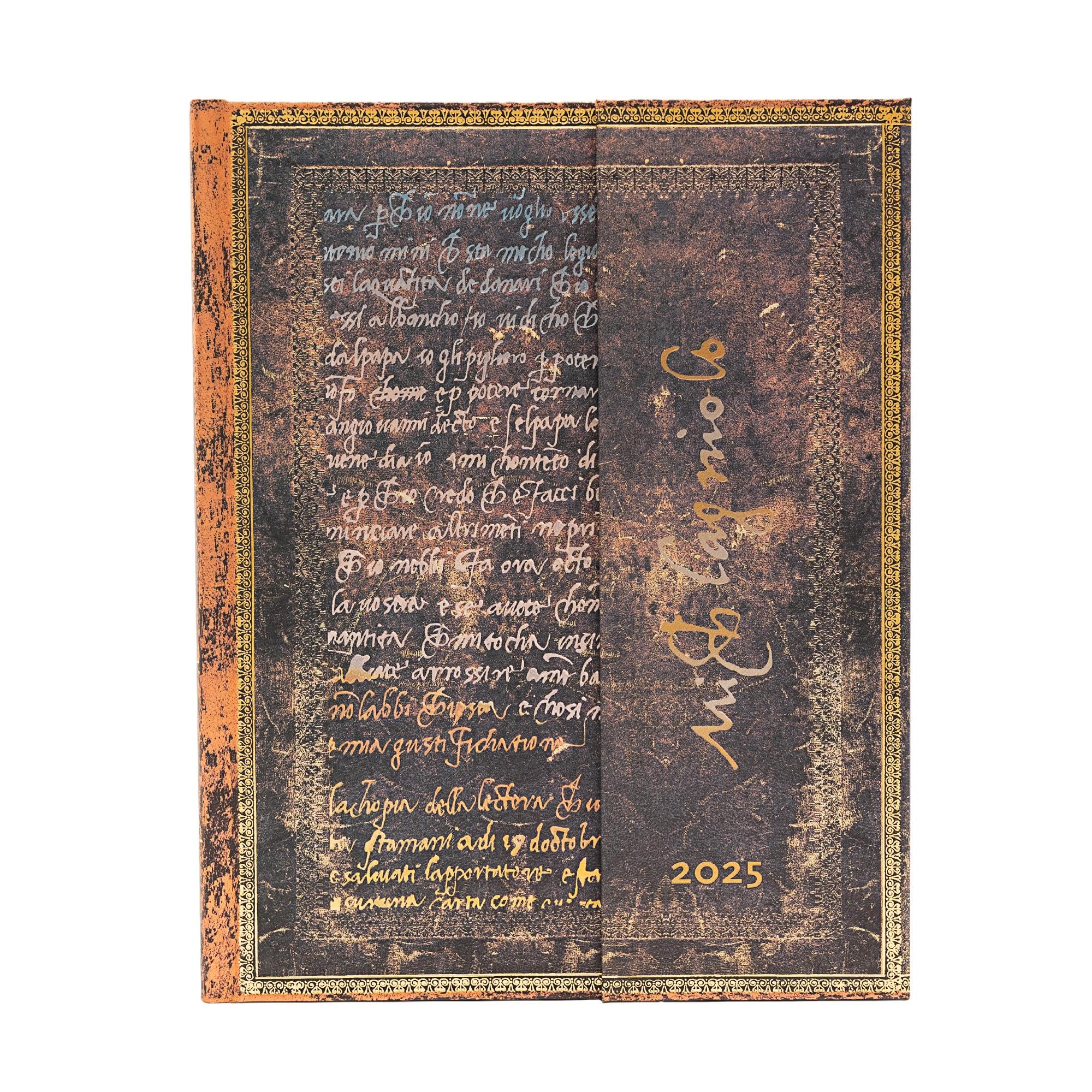 Kalendarz Paperblanks 2025 Michelangelo, Handwriting Ultra tygodniowy HOR: tydzień na dwóch stronach, zamykany na magnes, papier 100 gsm