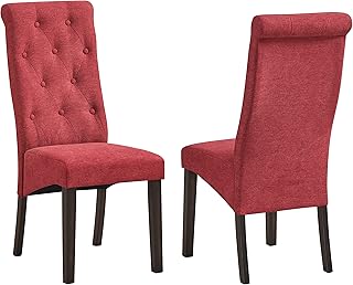Kings Brand Furniture - Lemont Tufted Upholstered Parsons Dining Chair, Set of 2, Red