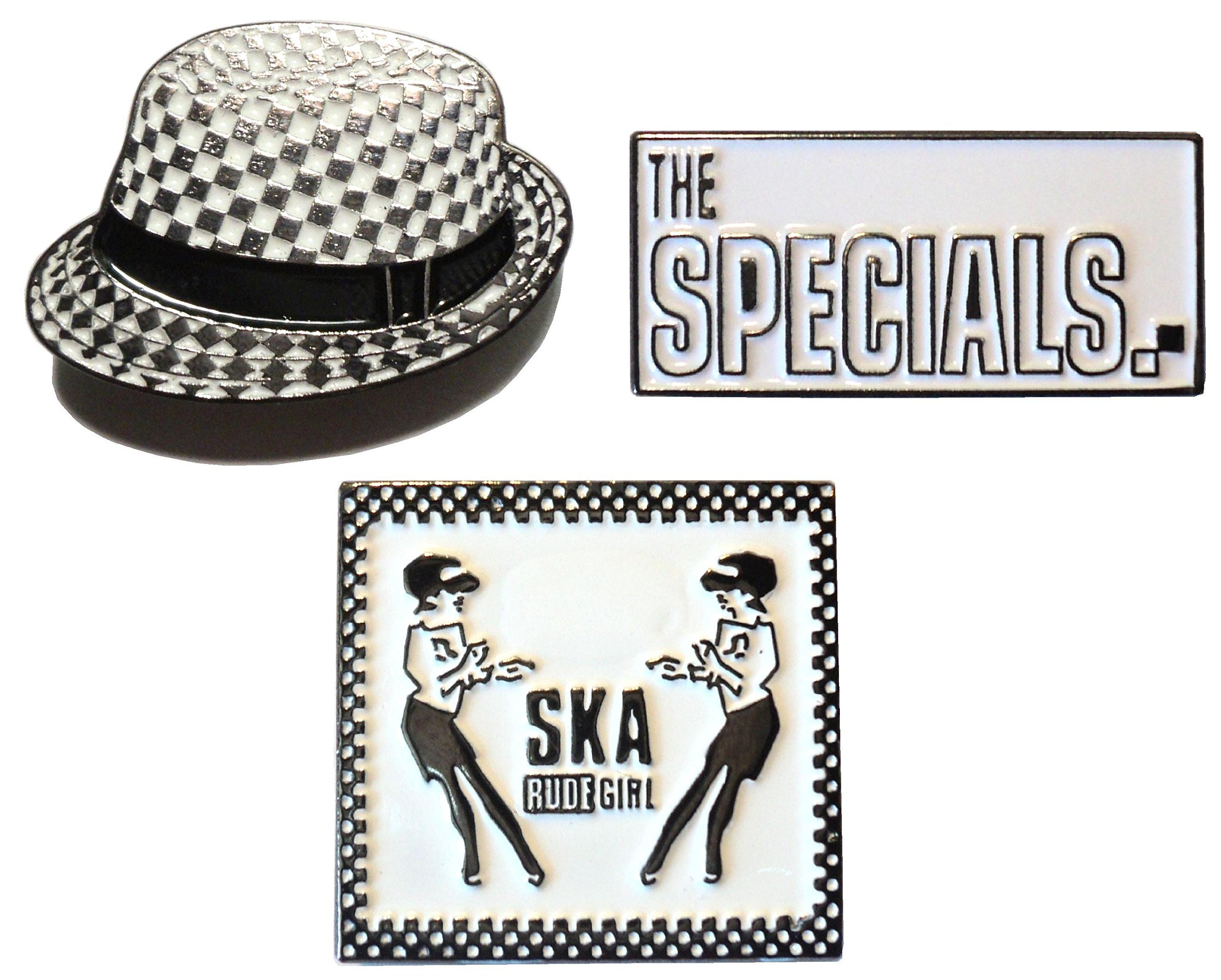 The Specials AKA 2 Tone Ska Hat Rude Girl Band Metal Enamel Badge Set