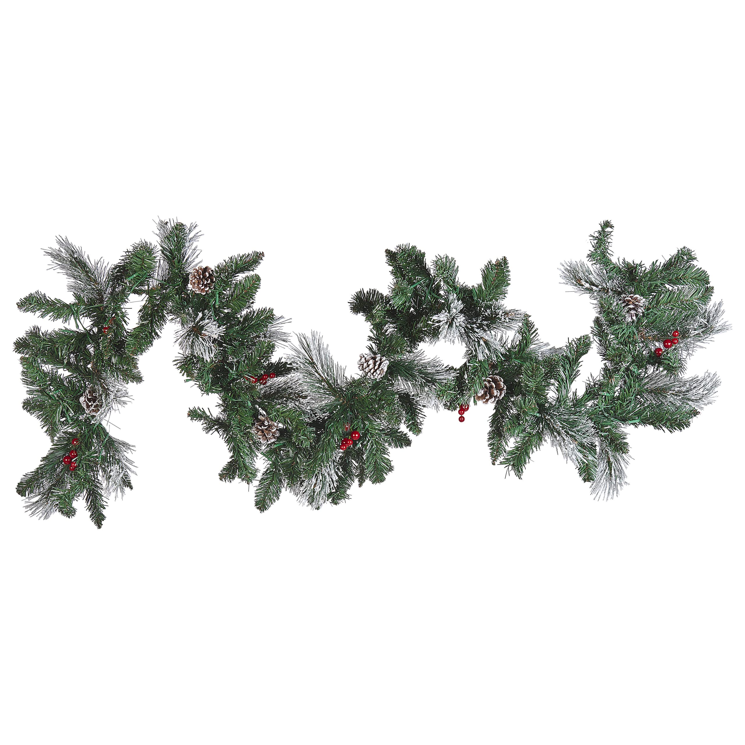 Künstliche Weihnachtsgirlande Grün mit LED 180 cm Tannenzapfen und Beeren Wapta