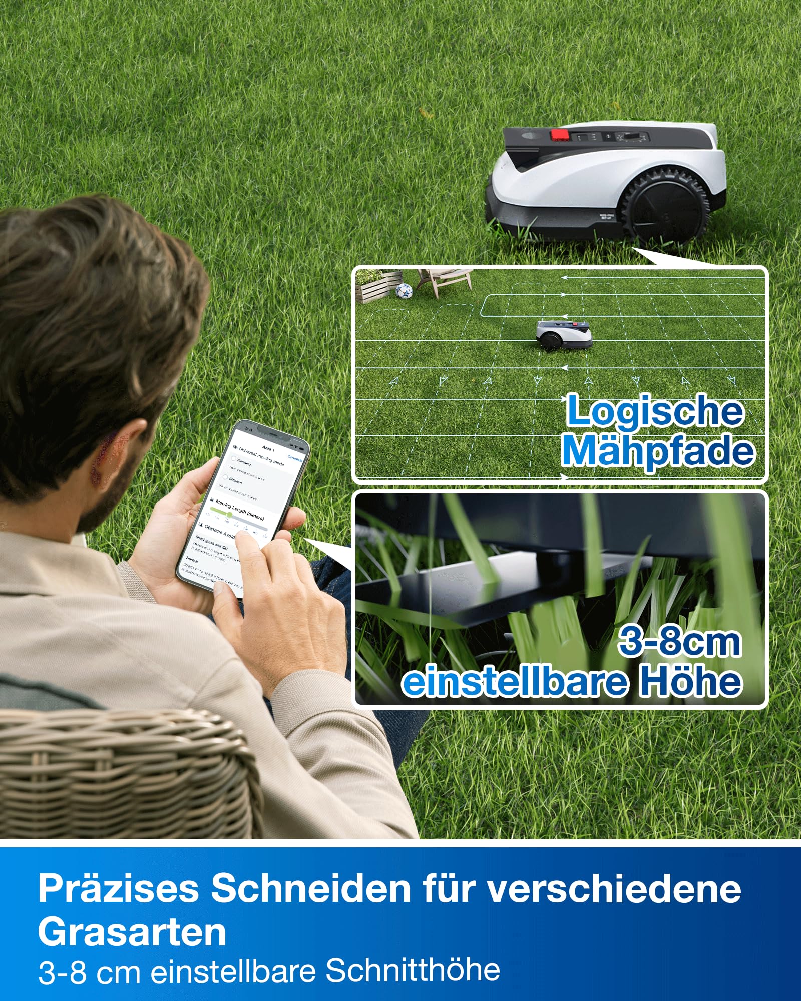 ECOVACS Goat O800 RTK Care Kit Mähroboter Ohne Begrenzungskabel, 800m², LiDAR-Gestützte RTK+Vision Navigation, Rasenmäher Roboter, Auto-Kartierung, Passiert 0,7m Engstellen, Präzises Kantenmähen