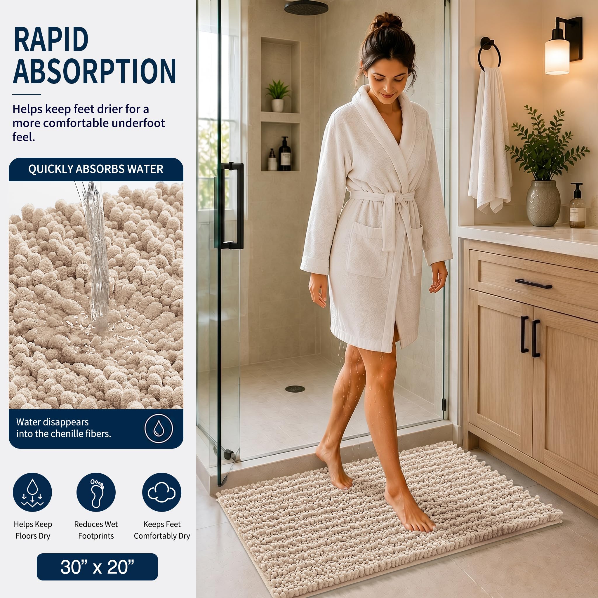 Yimobra Juego de alfombras de baño de 3 piezas, juego de tapetes de felpilla de felpa esponjosa con tapete para inodoro en forma de U, suave, esponjoso, absorbente, antideslizante, para lavabo,