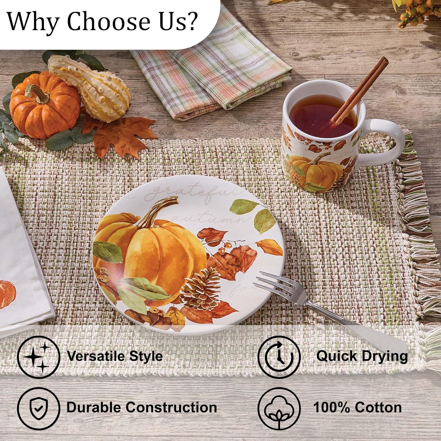Park Designs Elderberry Basketweave Placemat Set of 4 | 13" x 19" Rectangular Woven Cotton Dining Mats | Fall Farmhouse Decor with Fringe Tassel Edges | Reusable Textured Linens for Everyday Use