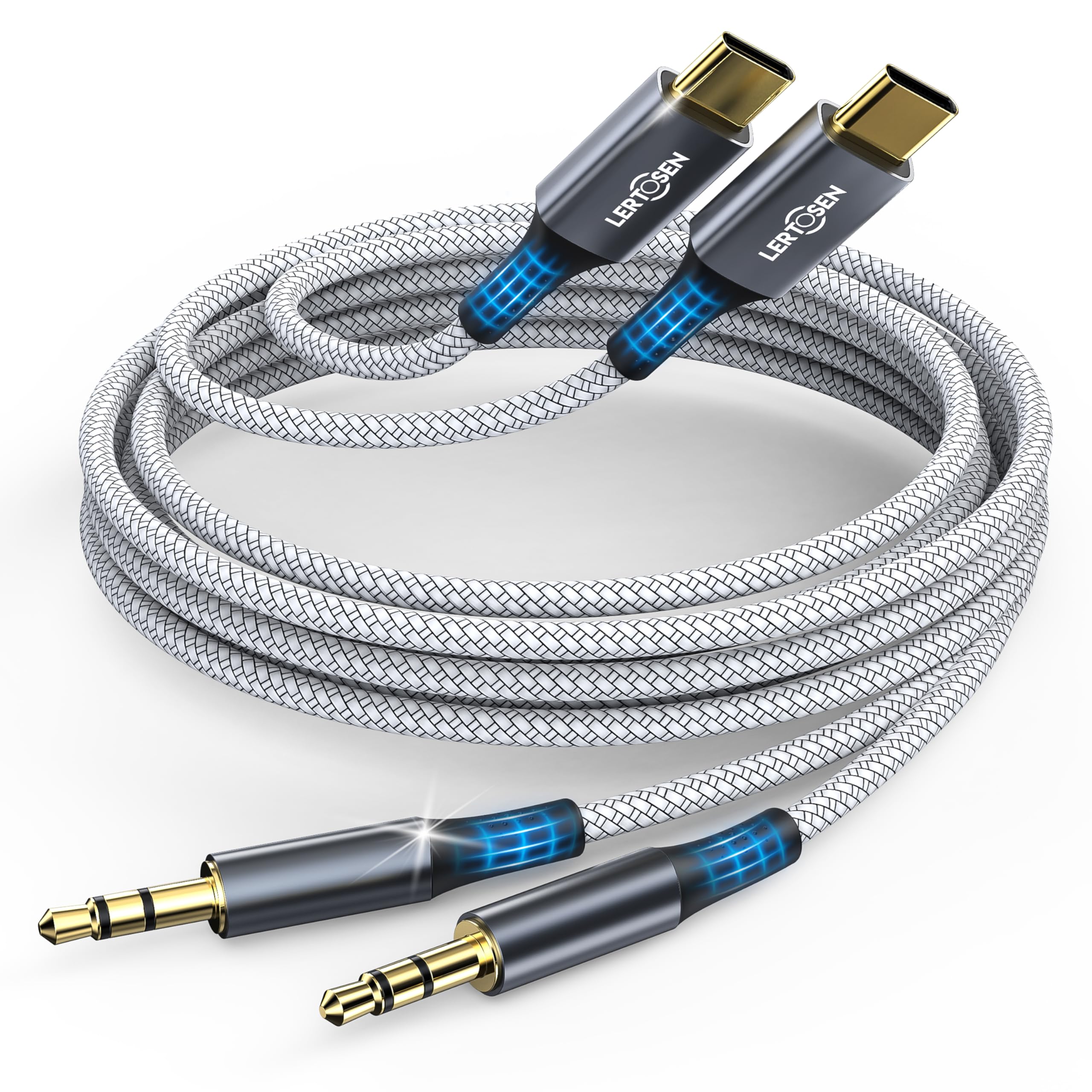 LERTOSEN 2 Pack USB C to 3.5mm Audio Cable [4ft], Aux to USB C Headphone Jack Adapter, Hi-Fi DAC Dongle Cord Compatible with iPhone 17/16/15 Pro Max,