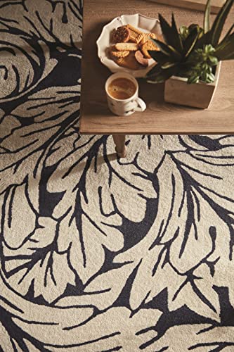 Image of Lord of Rugs Floral Damask 100% Wool Traditional Rug Hand Tufted Bedroom Luxury Living Room Quality Heavyweight Thick Rug Navy Medium 120x170 cm (4'x5'6")