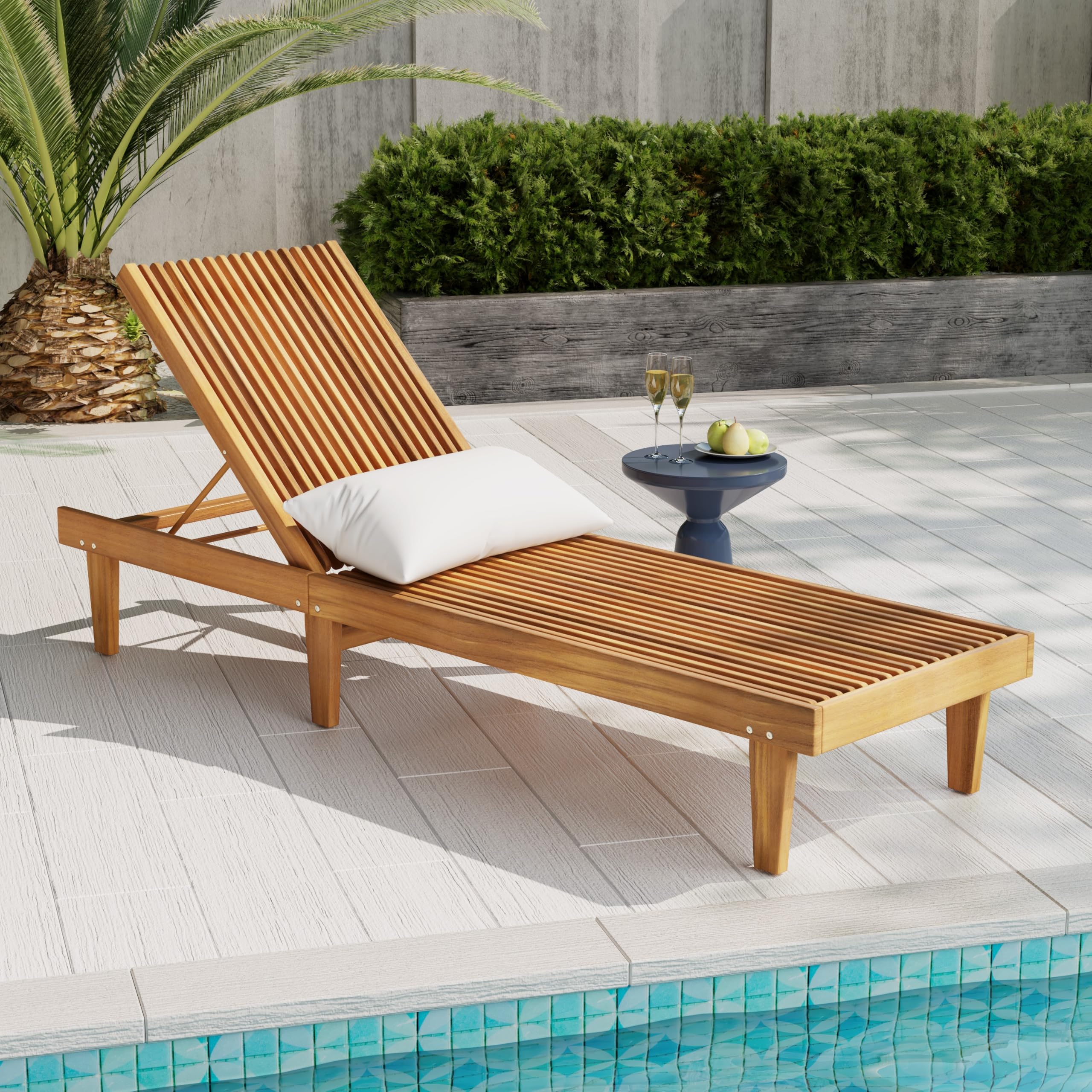 Nadine Chaise Lounge - Teak Outdoor Patio Furniture, Adjustable Sun Lounger Chair with Weather-Resistant Design, Stylish Garden Lounger